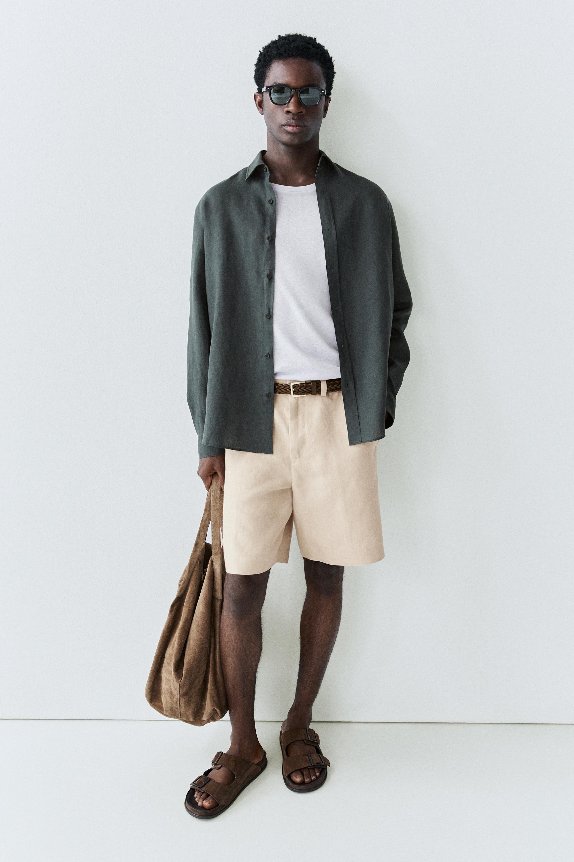 100% linen short Bermuda shorts — BEIGE