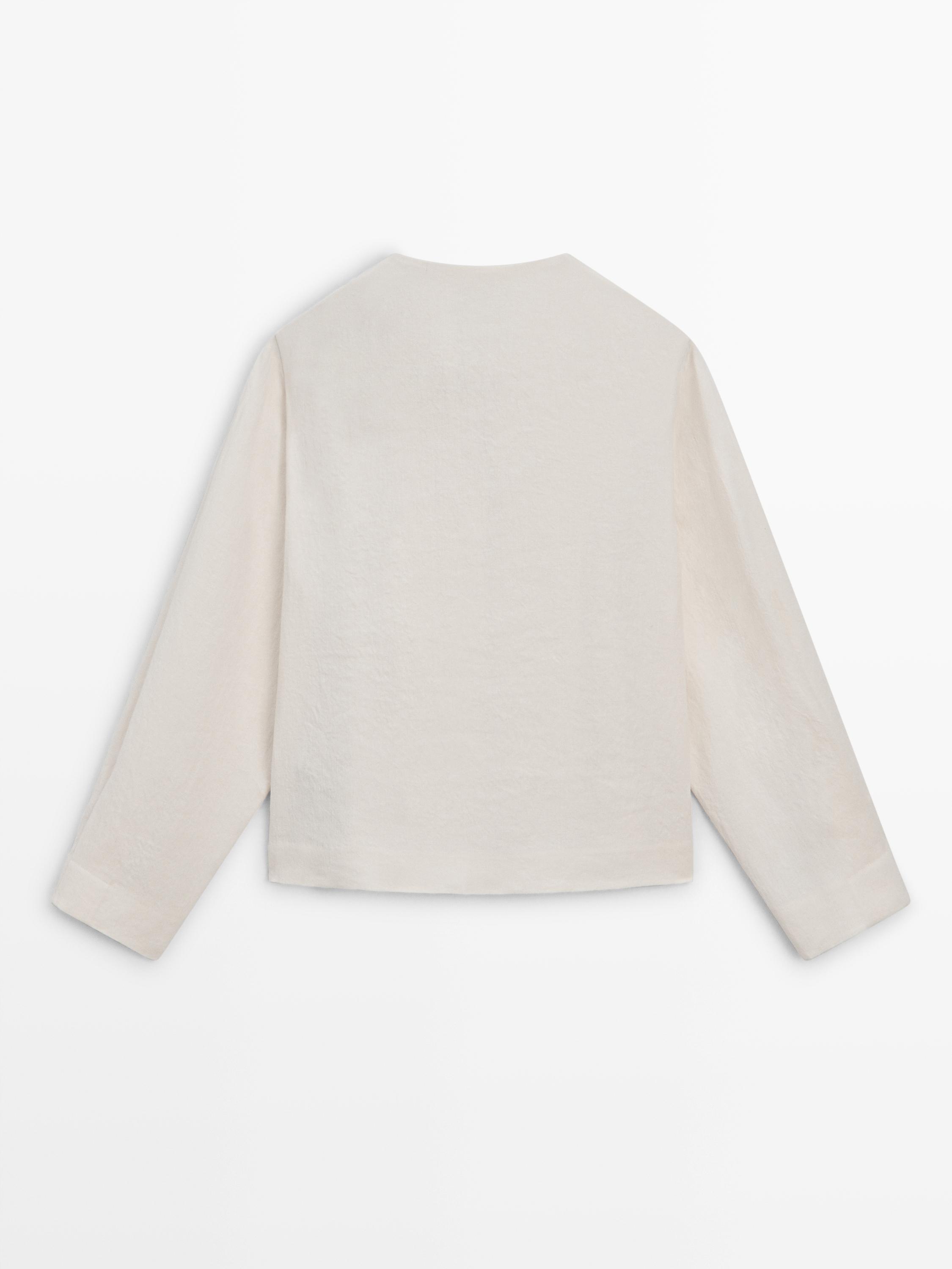 Linen overshirt with button details — CREAM