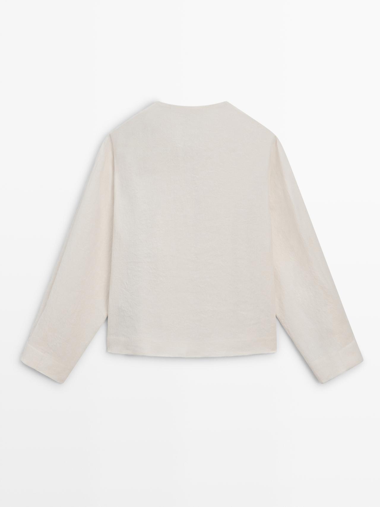 Linen overshirt with button details — CREAM