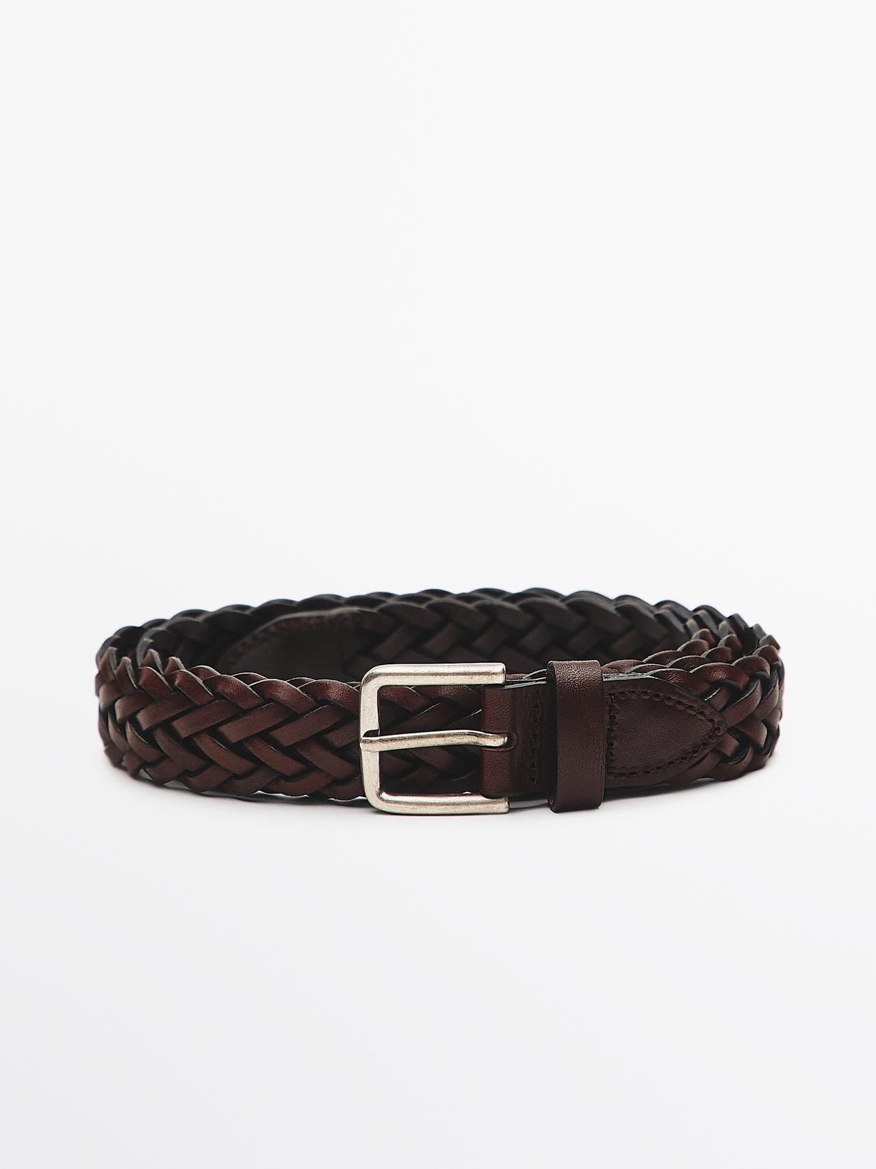 Cinturón Trenzado Piel Napa - Marrón - 95 - Massimo Dutti - Hombre