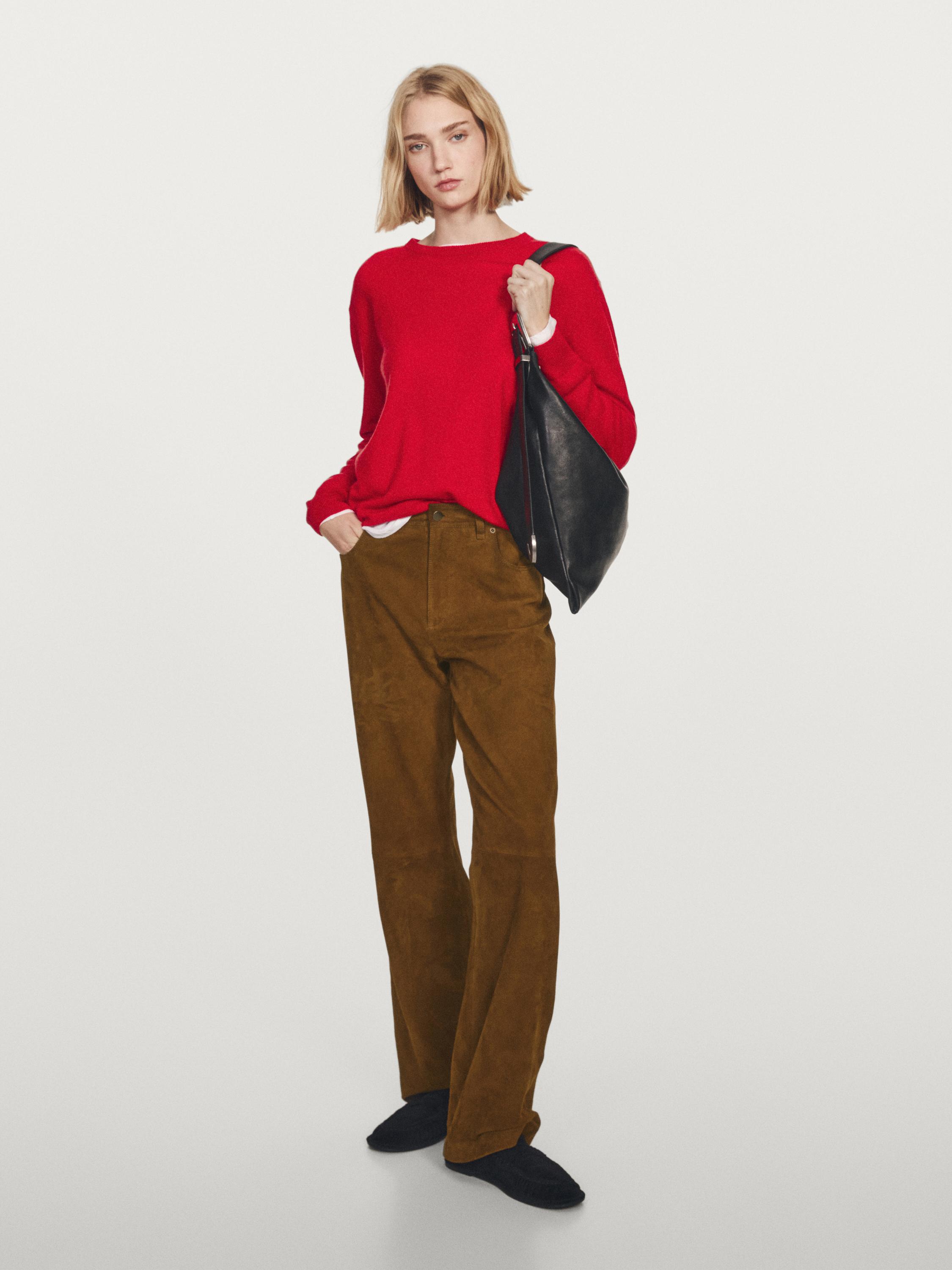 100% cashmere long sleeve sweater — ORANGE