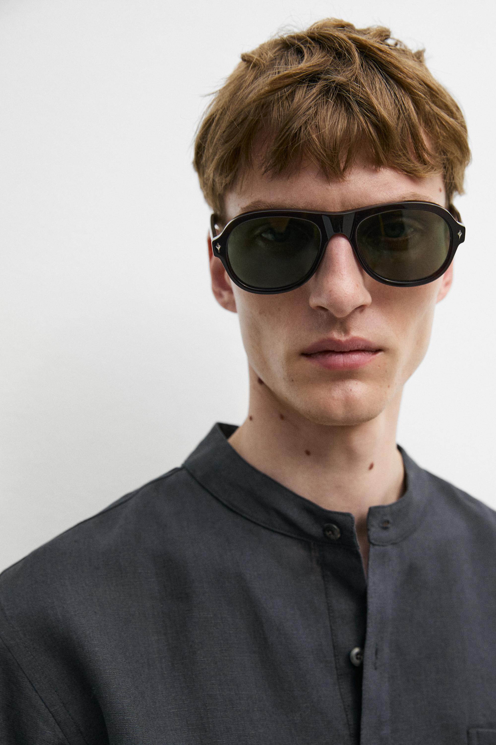 Linen button-up shirt with stand collar - LIMITED EDITION — NAVY BLUE