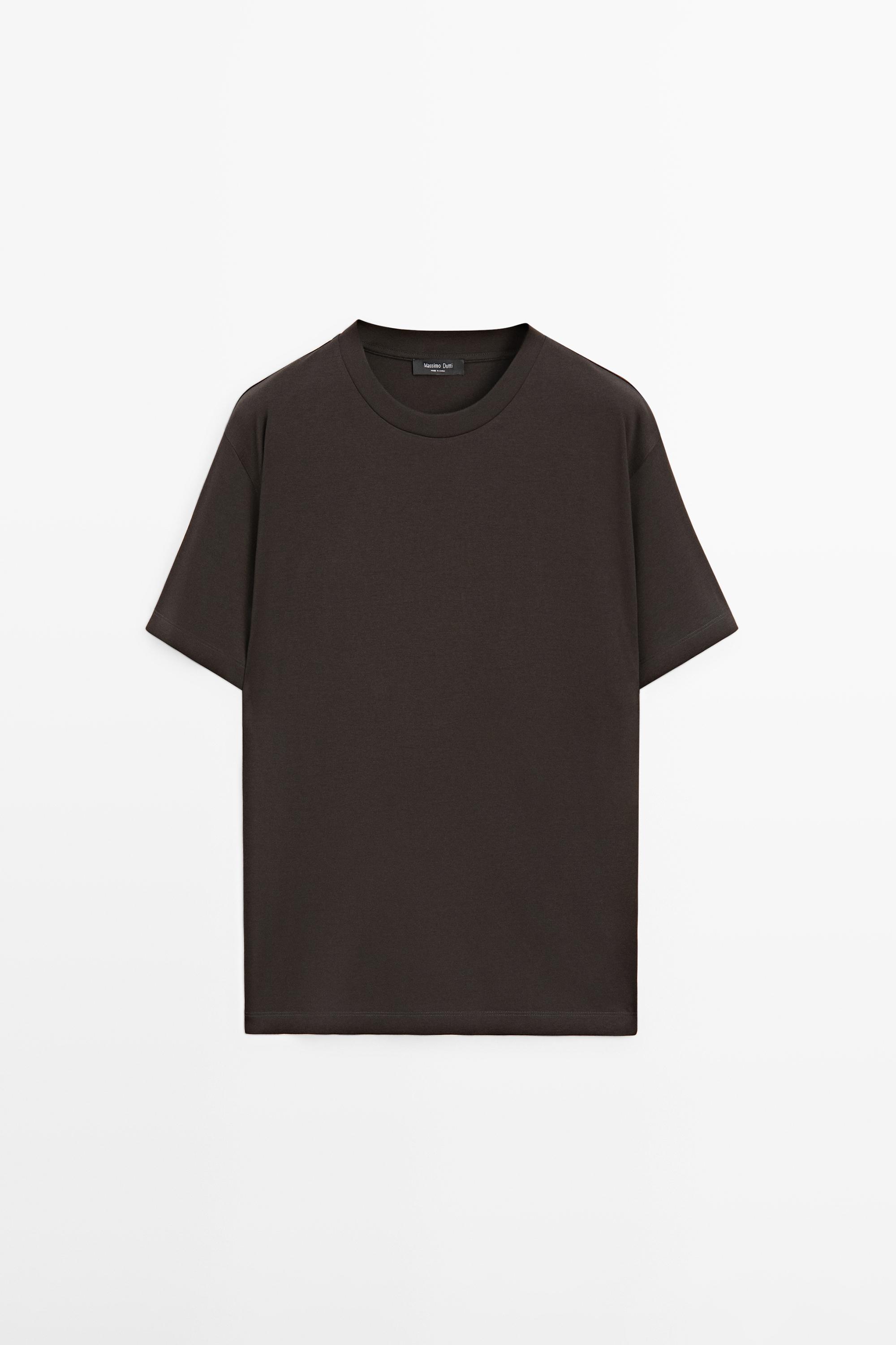 Boxy fit short sleeve cotton blend T-shirt — BROWN