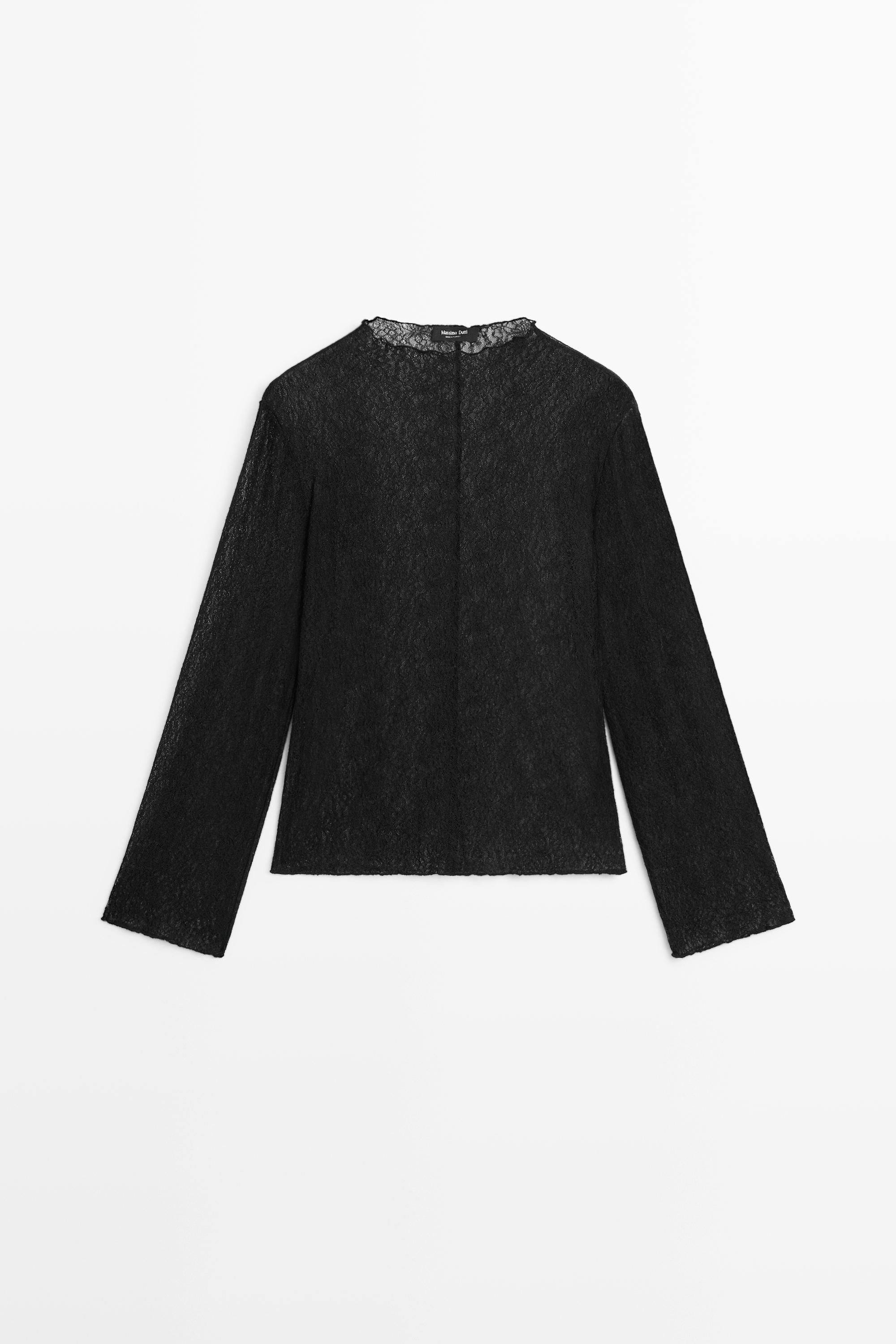 Semi-sheer lace detail T-shirt