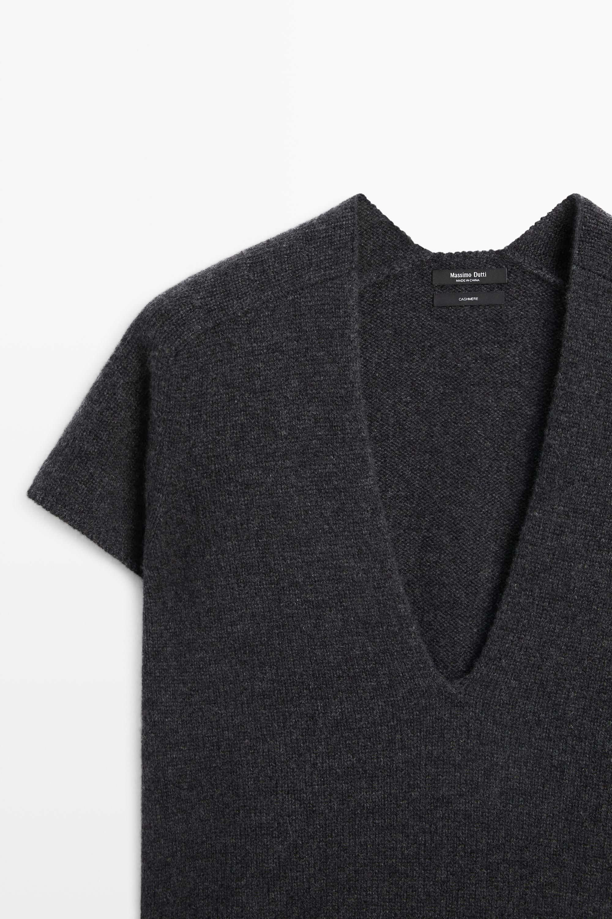 100% cashmere knit short sleeve sweater — ANTHRACITE GREY