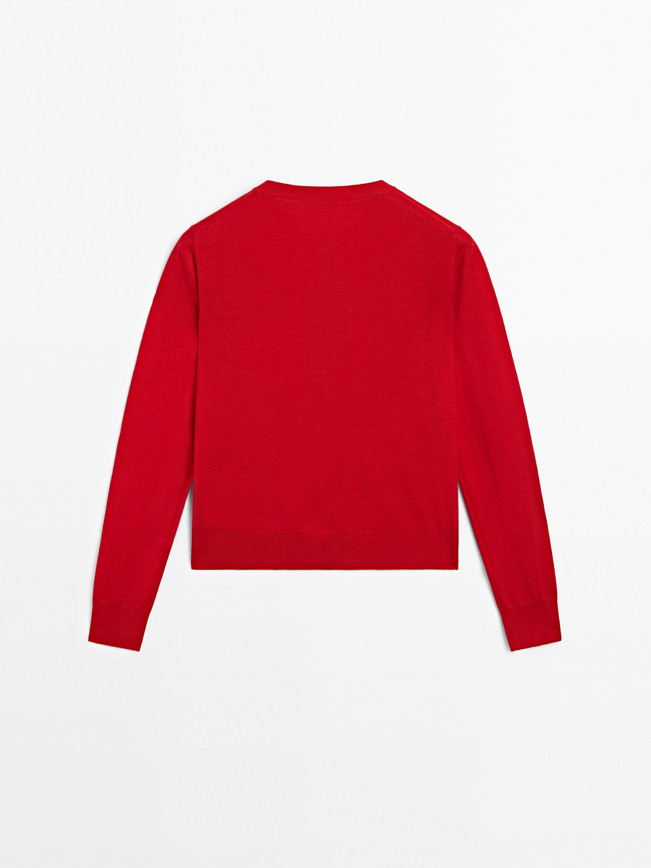 Wool blend knit cardigan with crew neck
