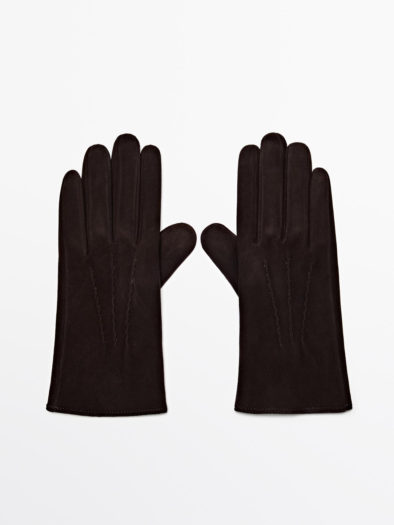 Guantes Piel Ante - Marrón - M - Massimo Dutti - Mujer