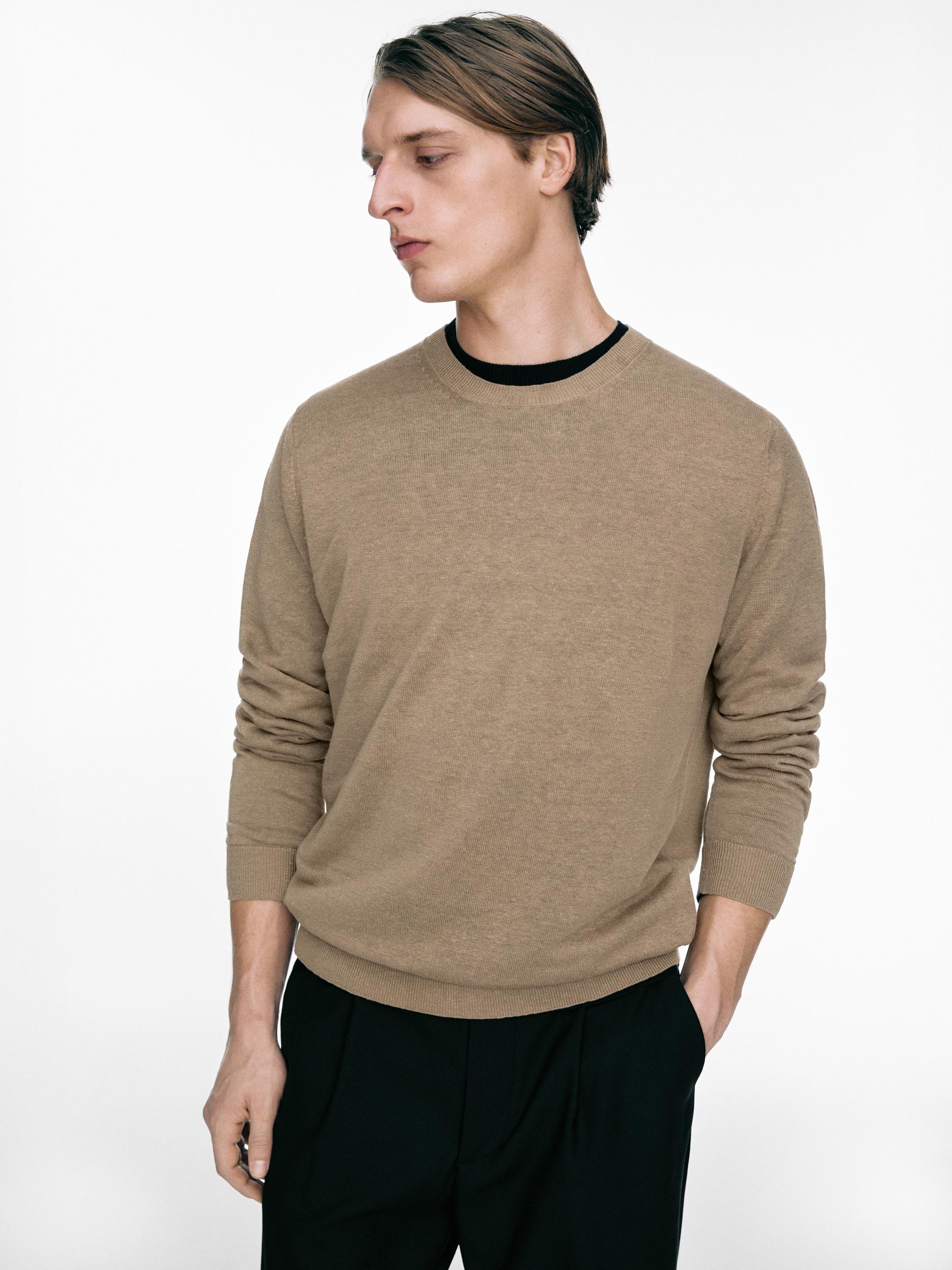 100% linen knit crew neck sweater — Sand beige