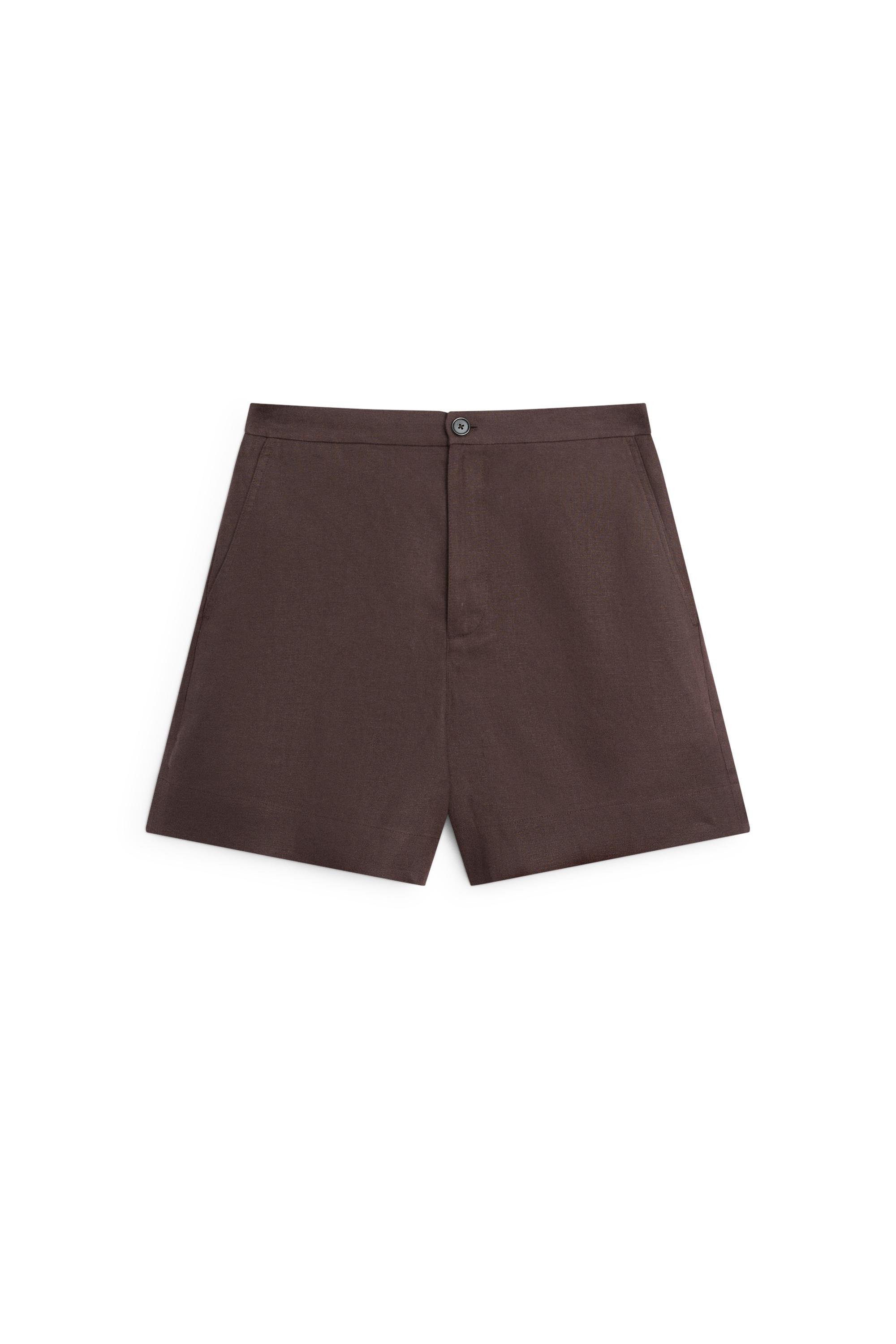 100% linen short Bermuda shorts — BROWN