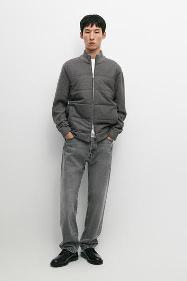 100% wool mixed-fabric cardigan — ANTHRACITE GREY 1