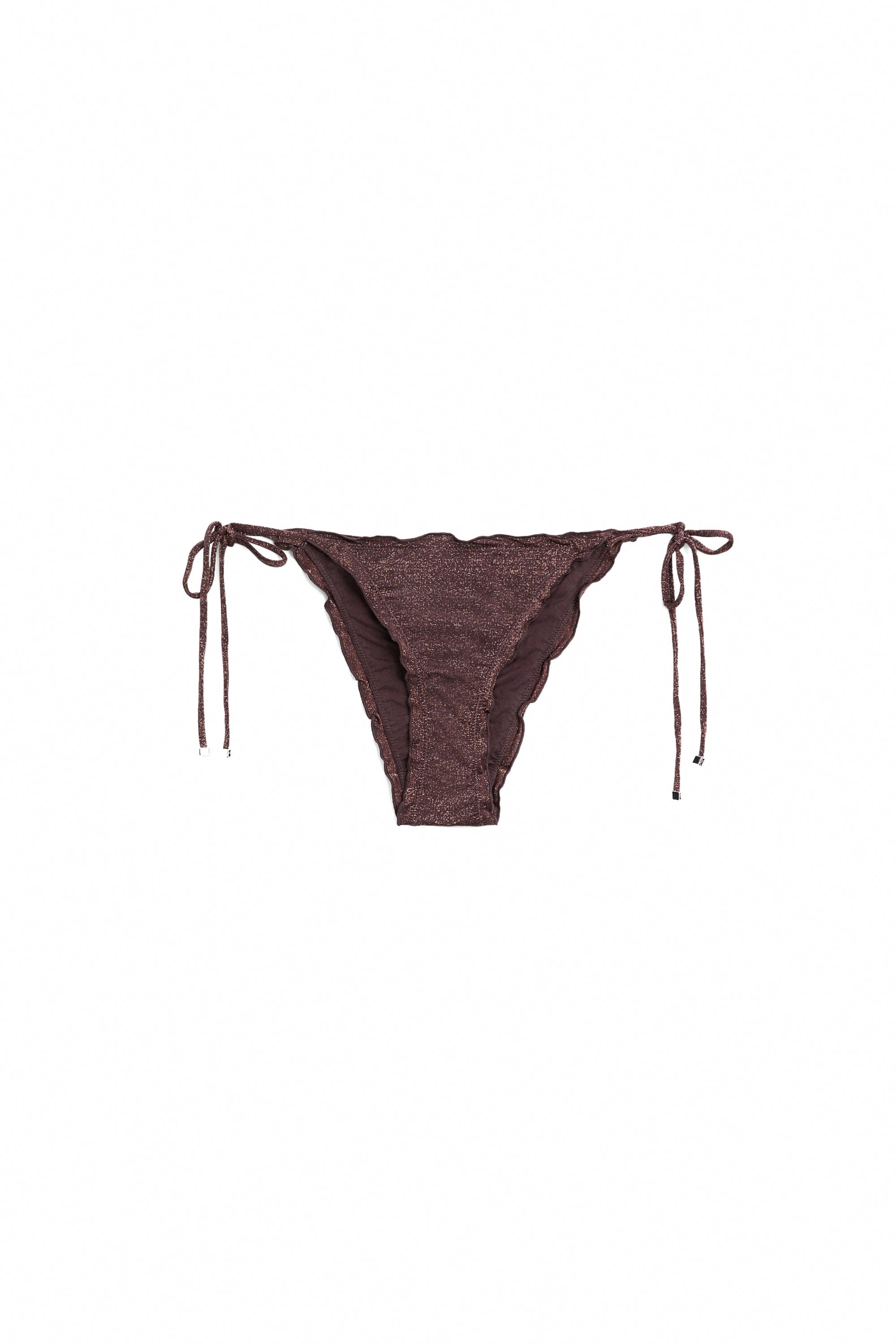Shimmery ruffled bikini bottoms — BROWN