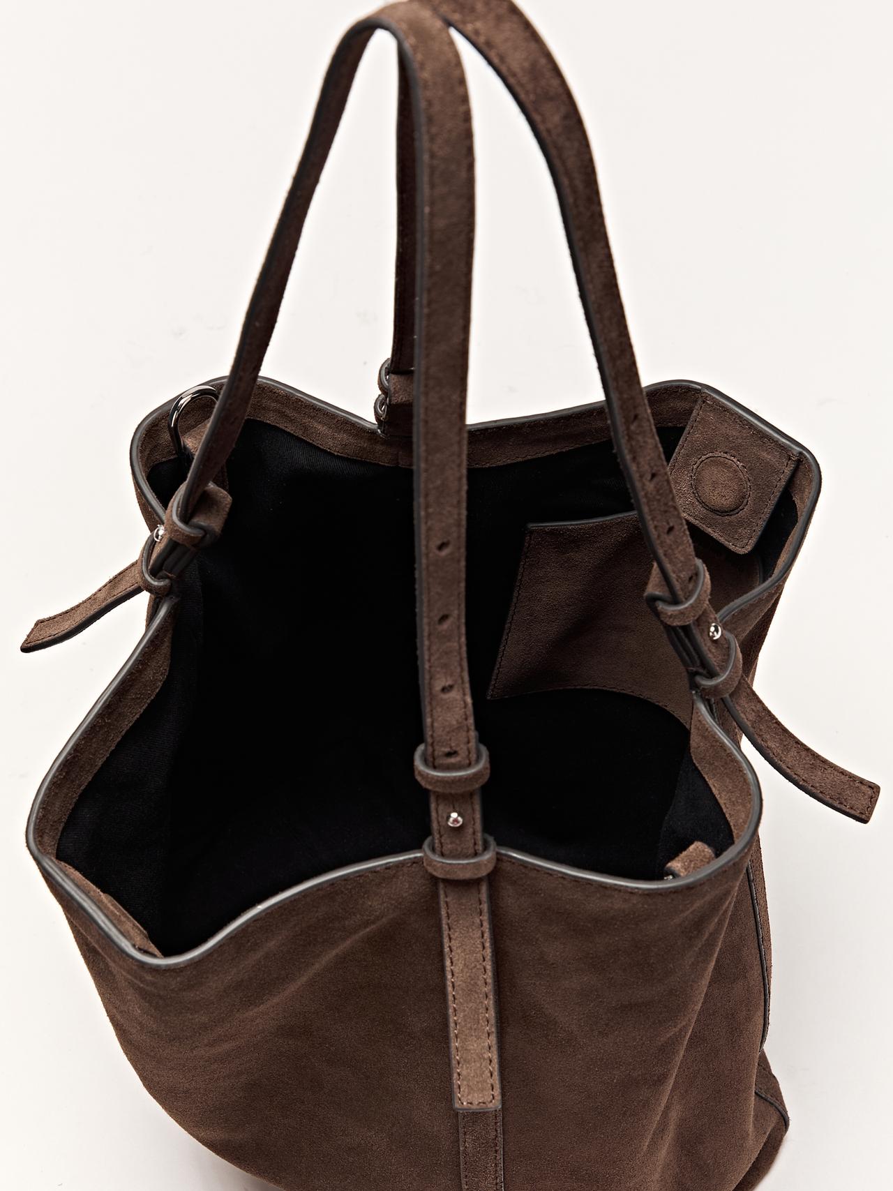 Split suede leather shopper bag — MINK