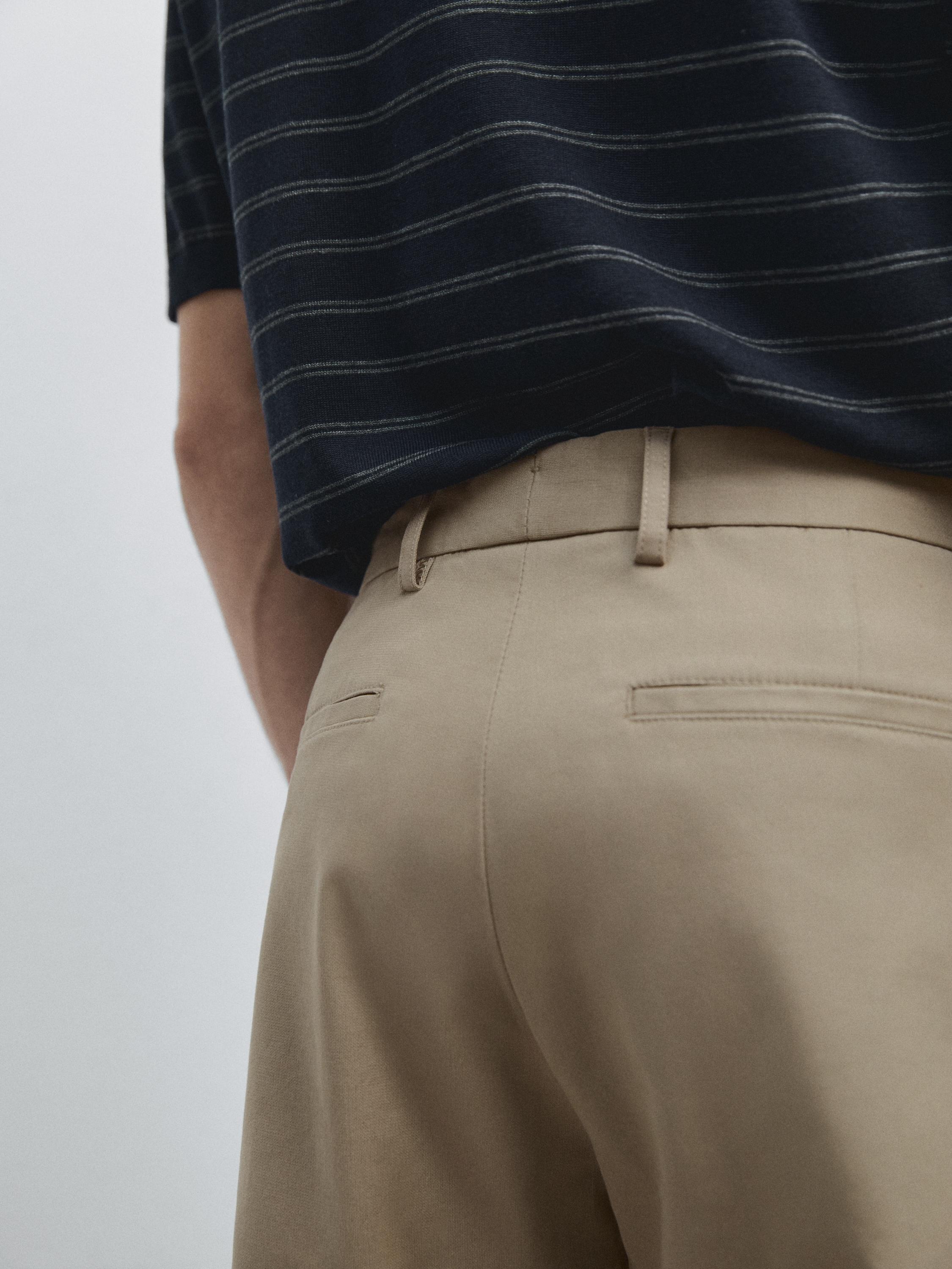 Cotton blend tapered fit trousers — GREEN
