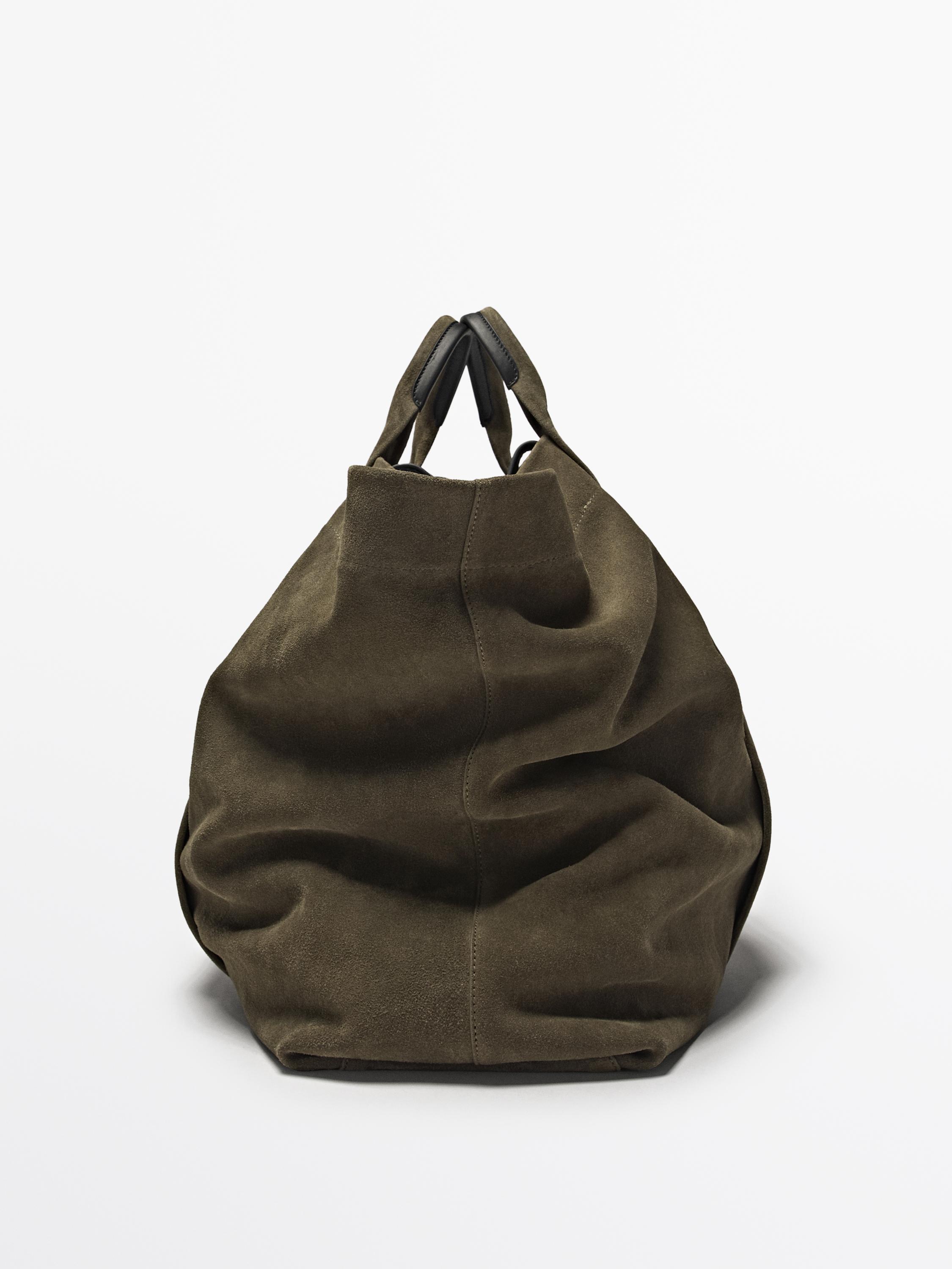 Split suede leather shopper bag