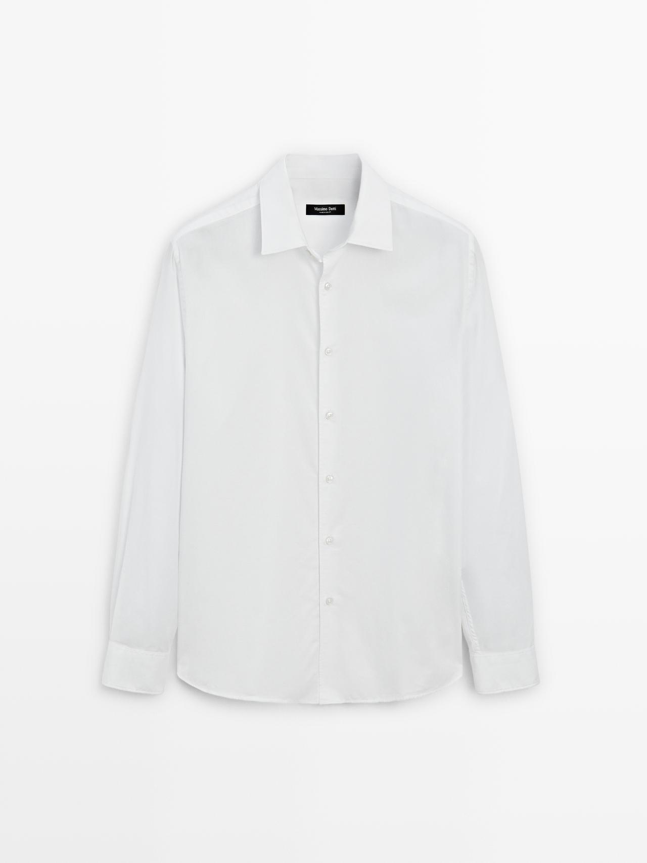 Massimo Dutti - Herre - Slim Fit Melange-Skjorte I Twill - Hvid - M