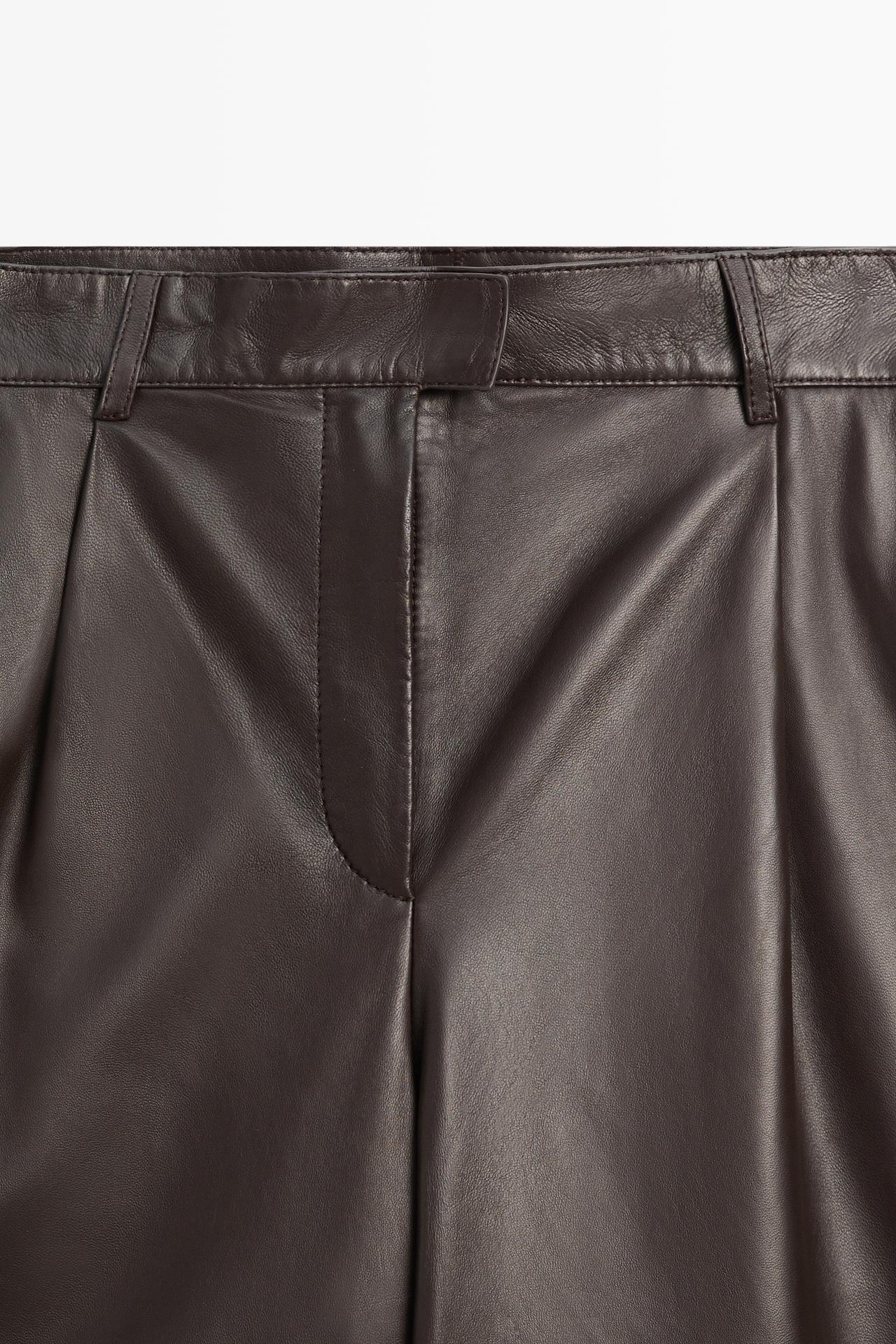 Long nappa leather Bermuda shorts — BROWN