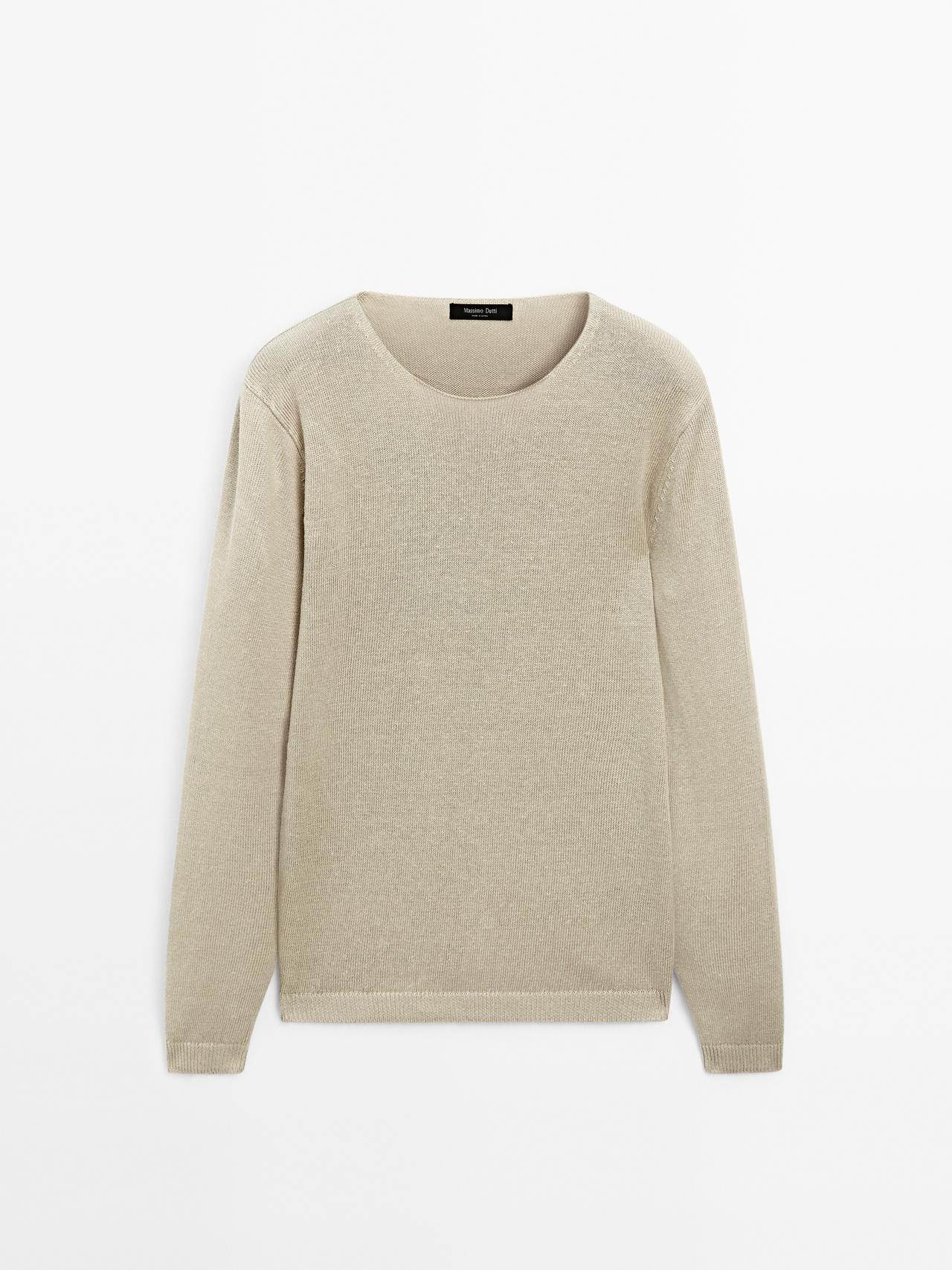 Massimo Dutti - Herre - Striktrøje I 100 % Hør - Stenfarvet - S