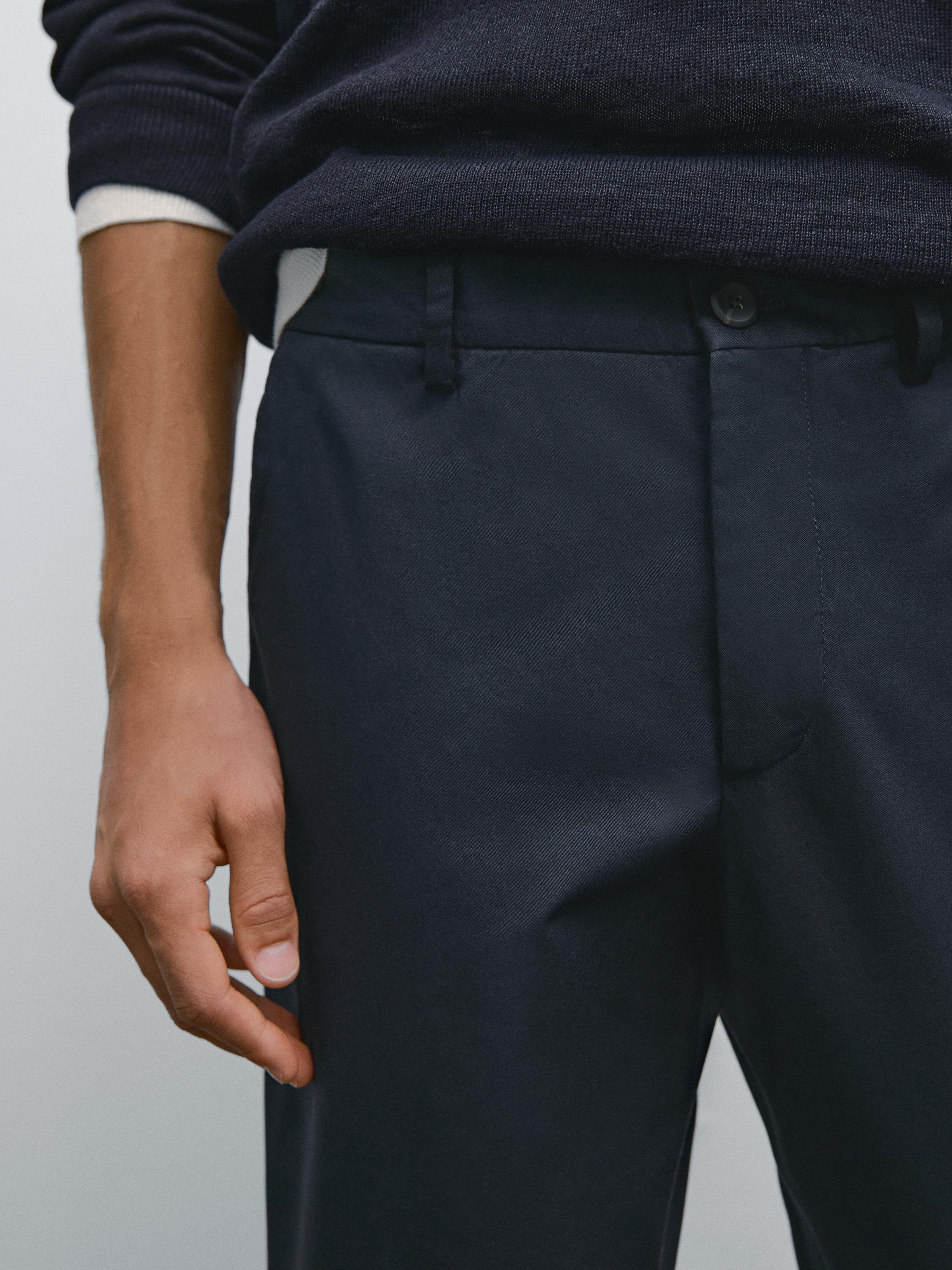 Cotton blend slim fit trousers