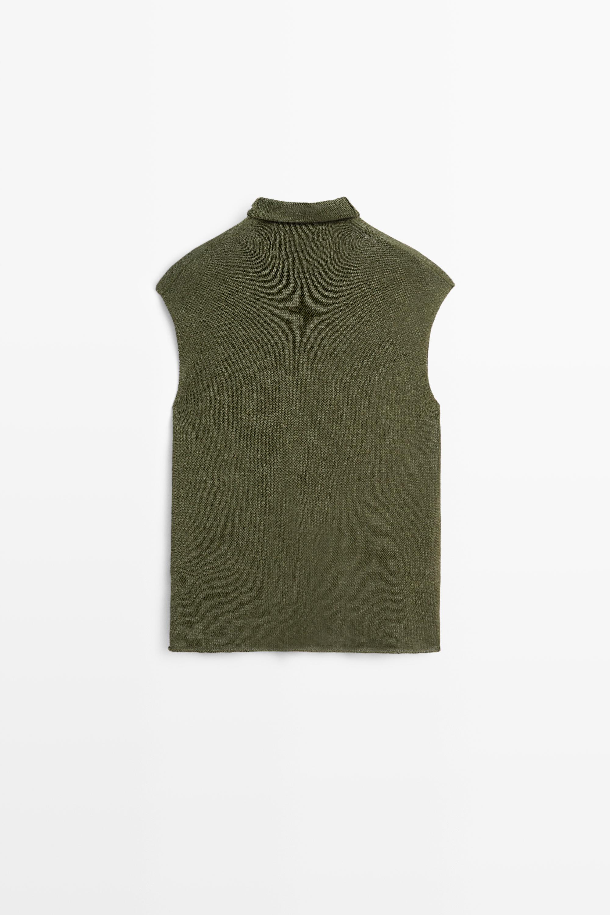 Draped high neck knit top — GREEN