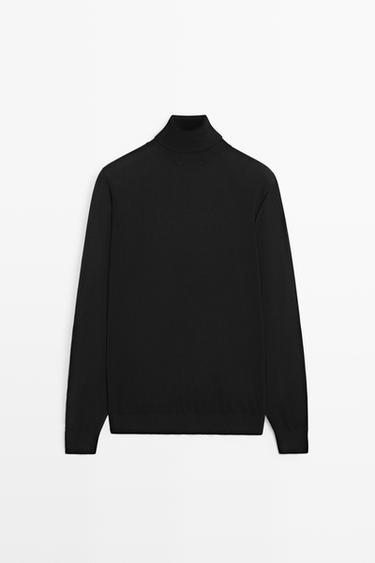 Cotton blend high neck knit sweater — BLACK 2