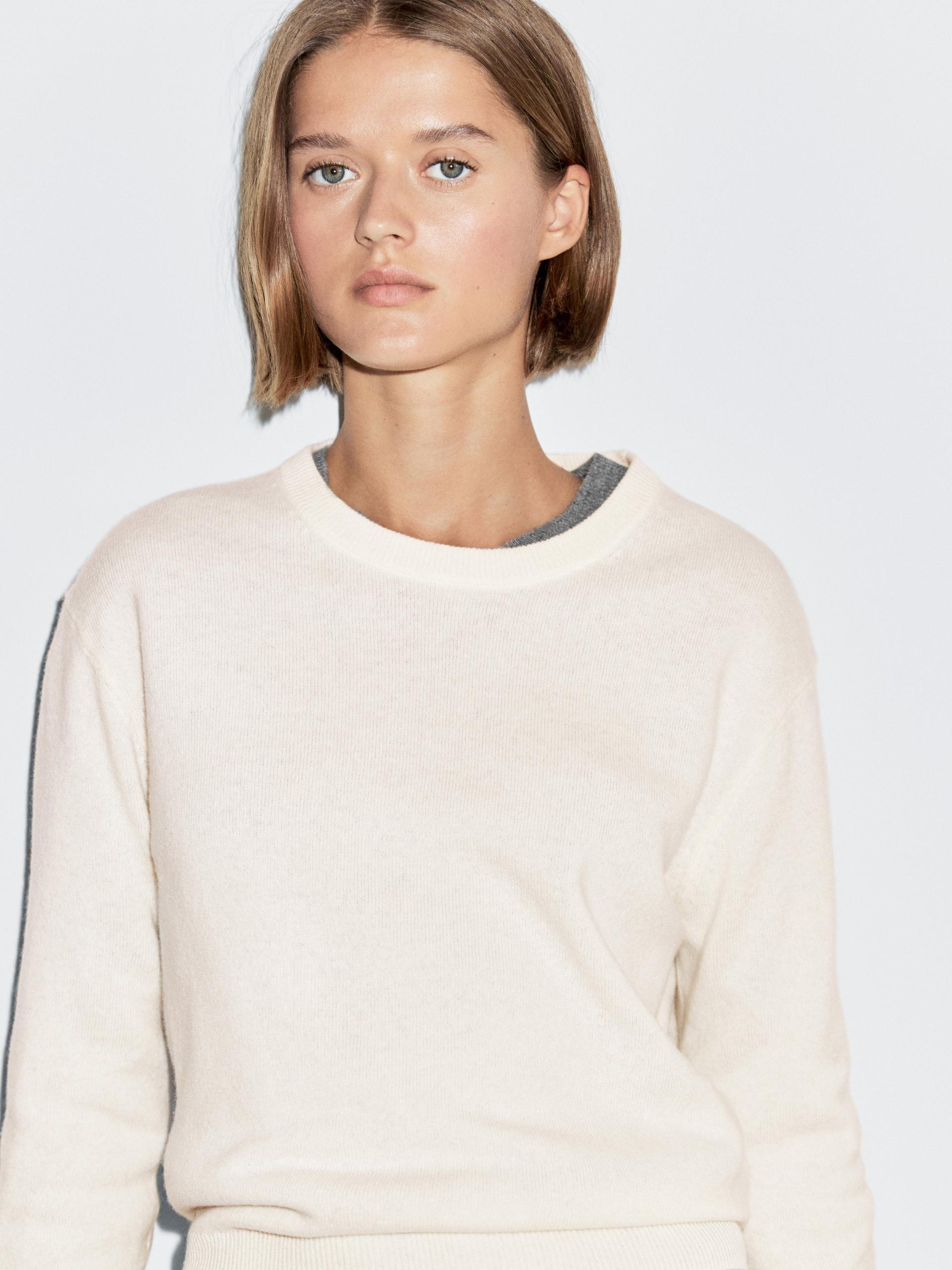 Maglia Con Collo Rotondo In Misto Lana - Ecru - S - Massimo Dutti - Femminile