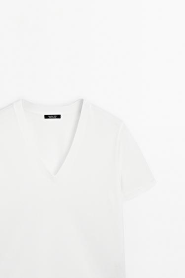 100% cotton interlock V-neck T-shirt — WHITE 6