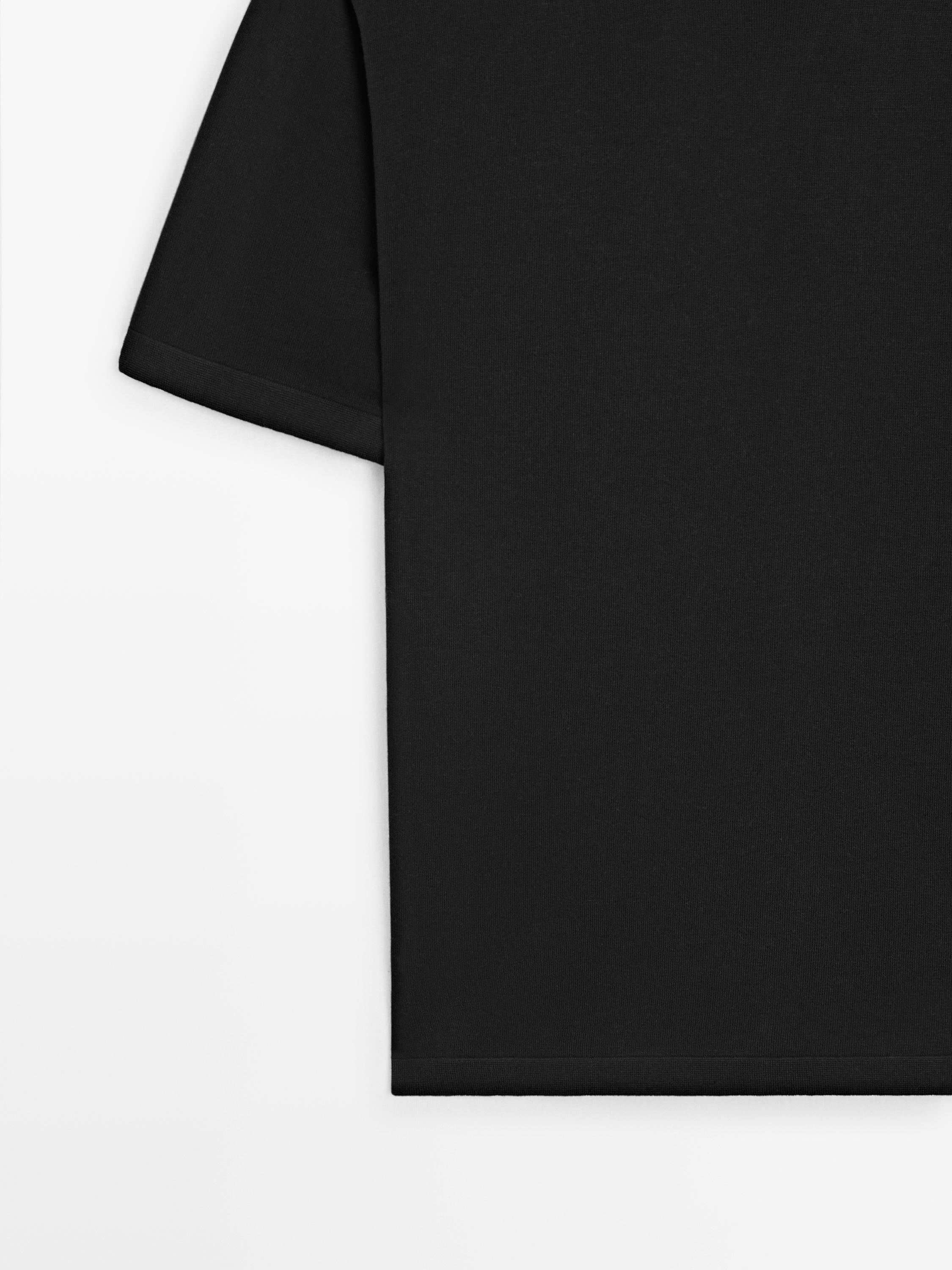 100% cotton short sleeve knit sweater — BLACK