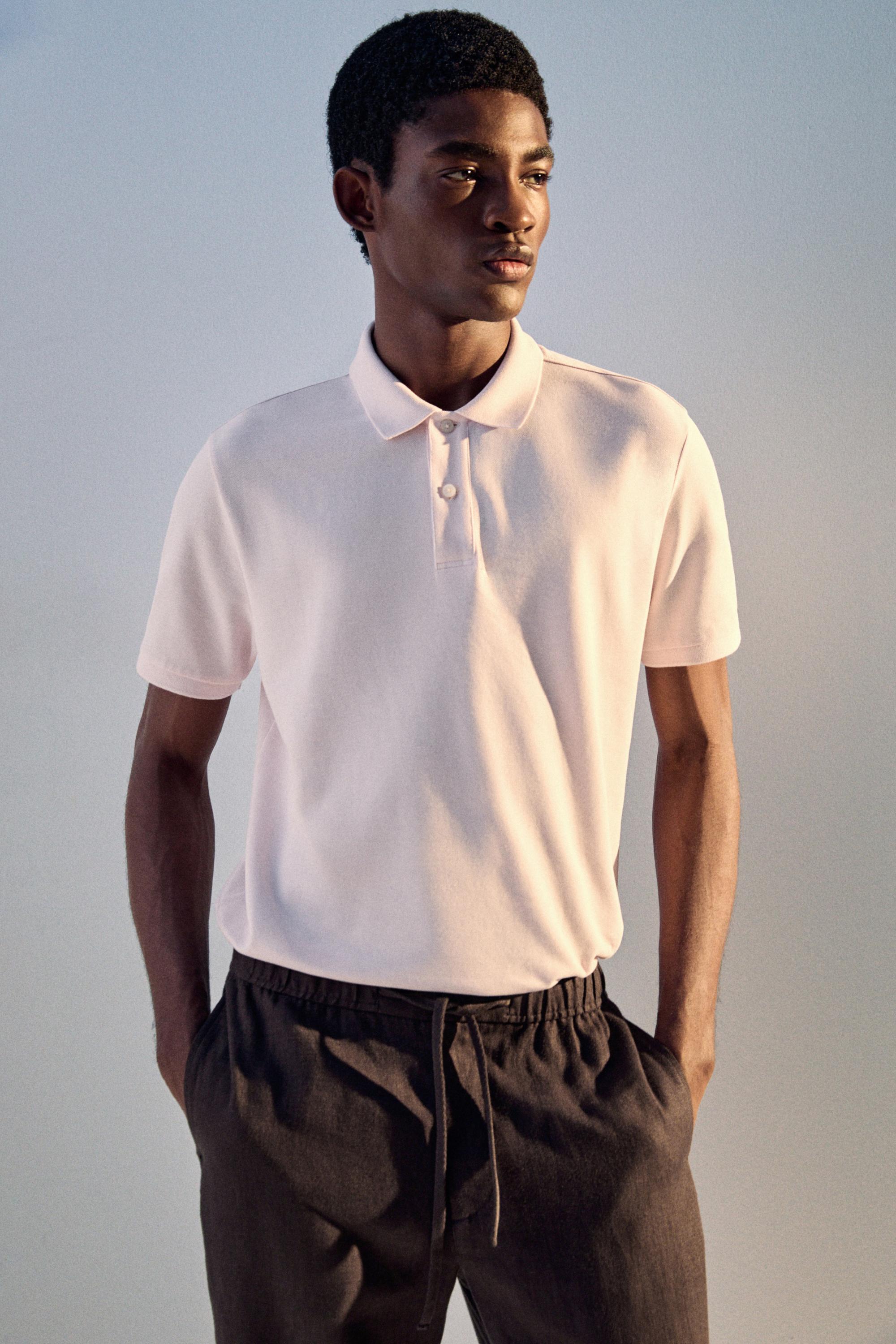 Micro-textured cotton piqué polo shirt — ROSE PINK