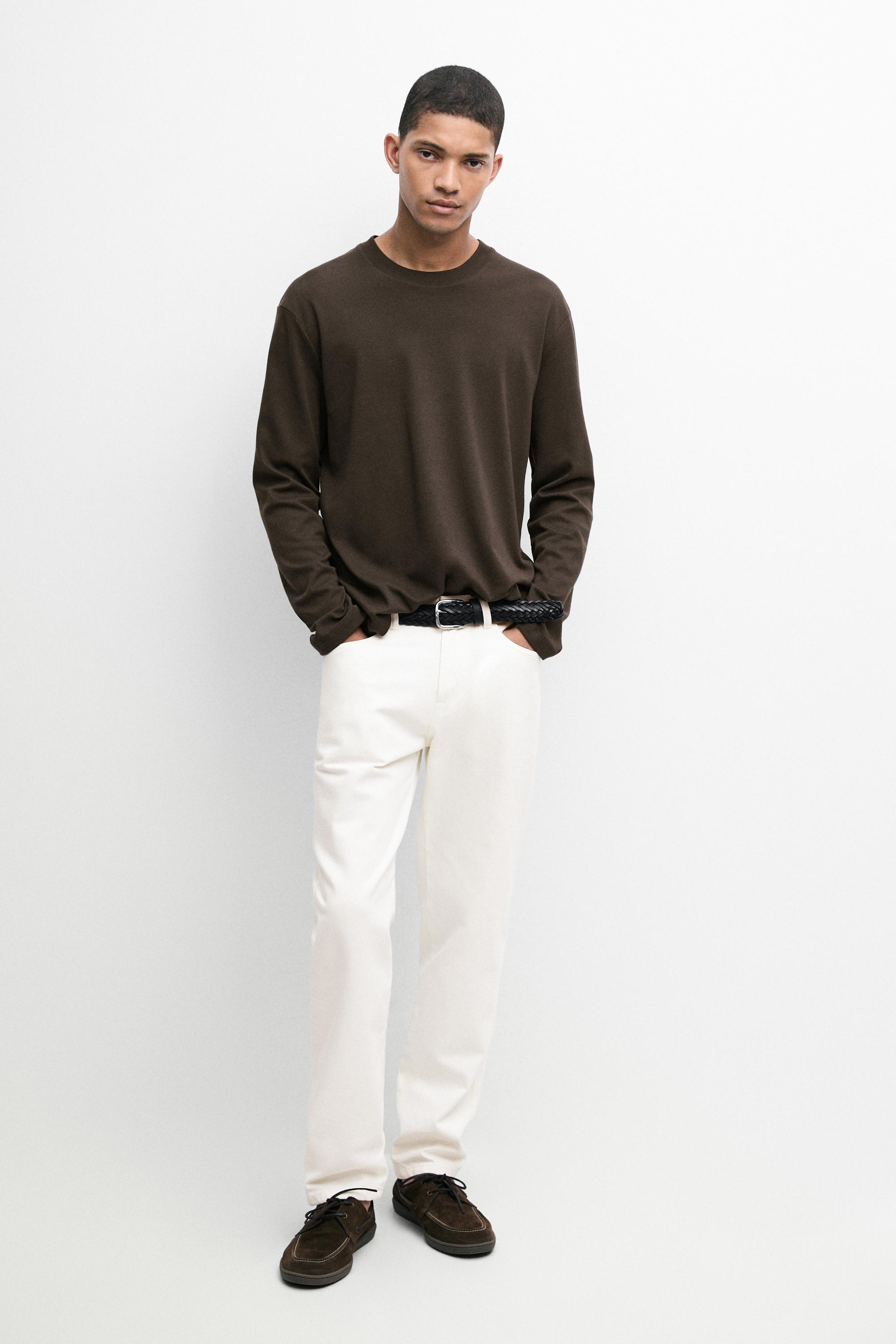 100% cotton long sleeve T-shirt — PALE OCHRE