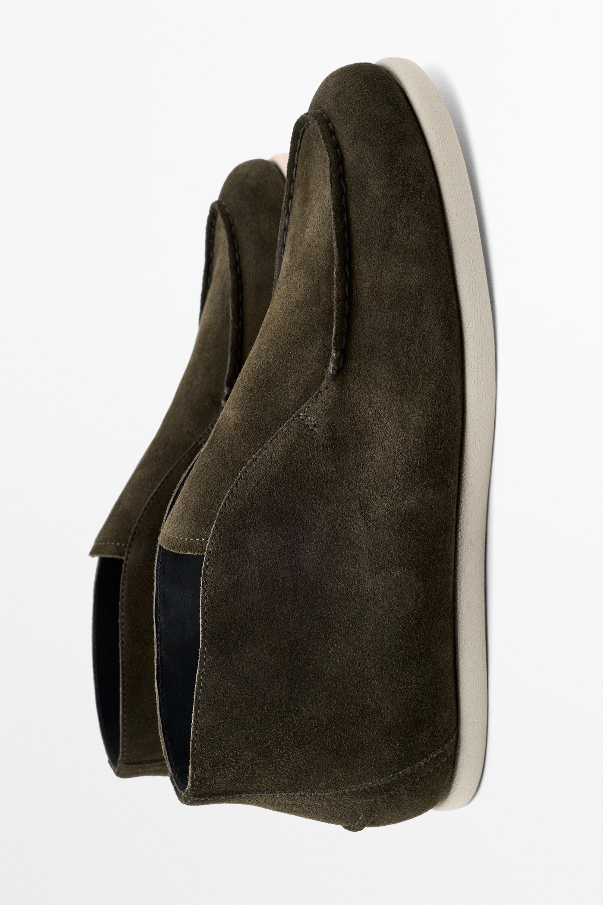 Split suede leather ankle loafer — OLIVE