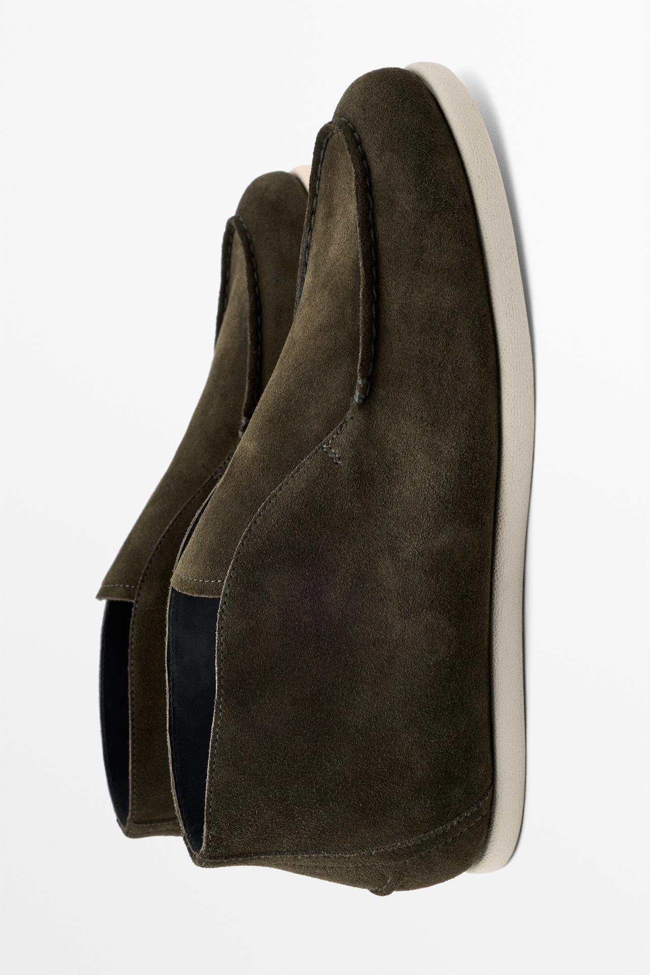 Split suede leather bootie loafer — OLIVE