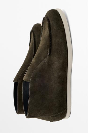 Split suede leather bootie loafer — OLIVE 4