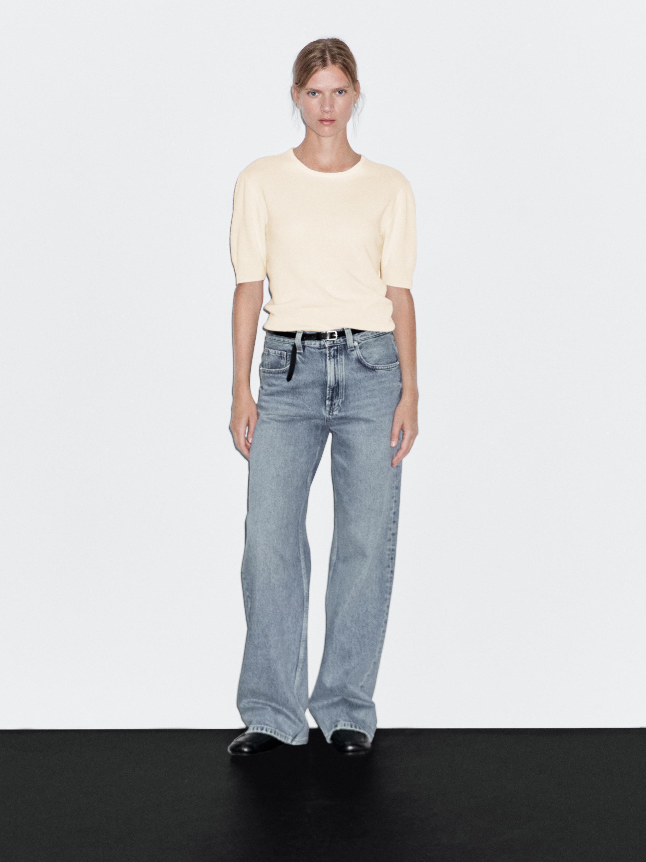 Short sleeve wool blend sweater