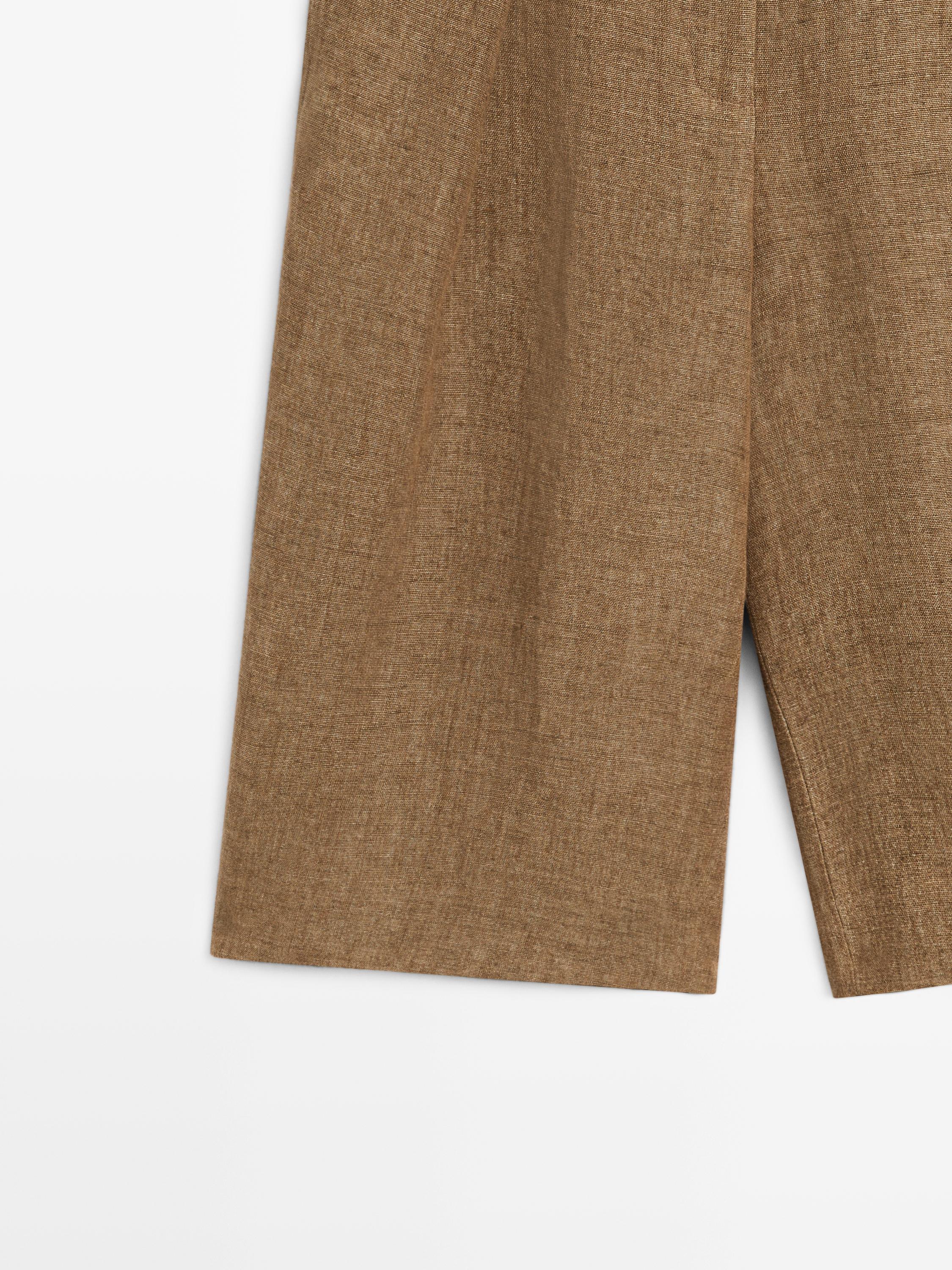 Melange linen suit Bermuda shorts — CAMEL