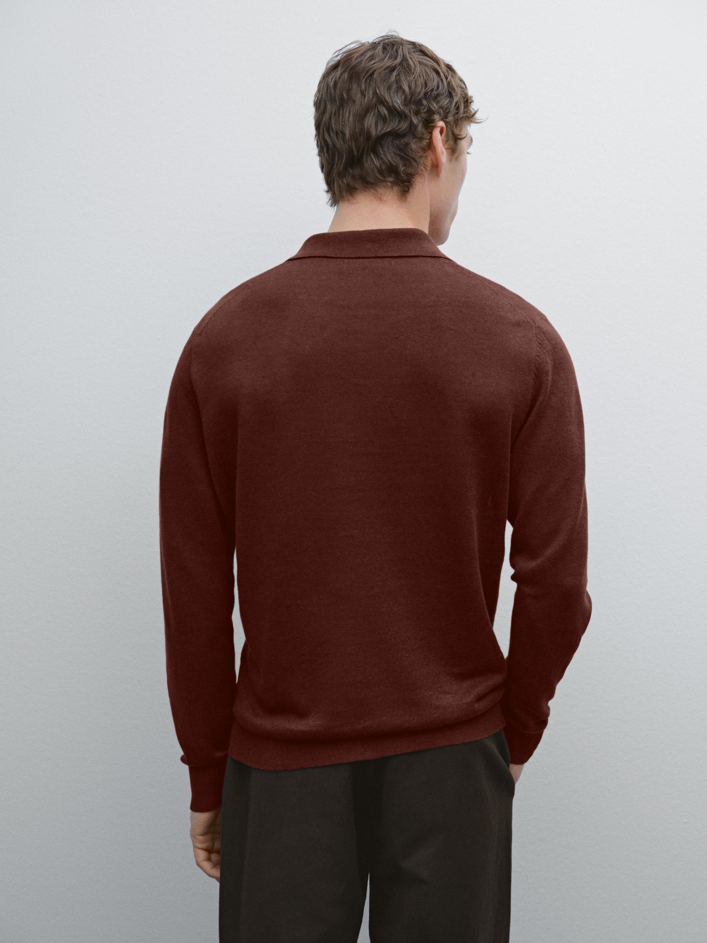 Linen polo collar knit sweater