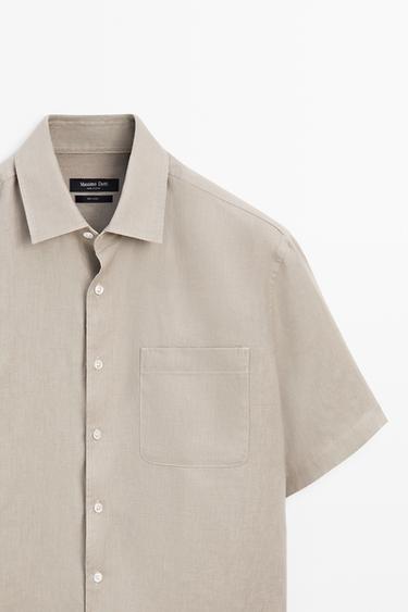 100% linen short sleeve shirt — SAND 4
