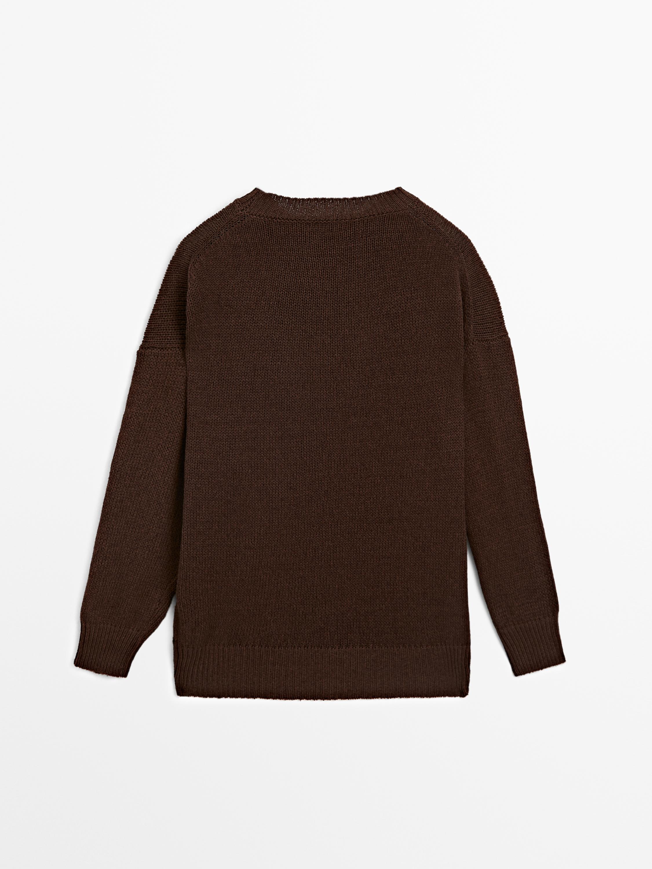 Knitted pullover round neck linen blend