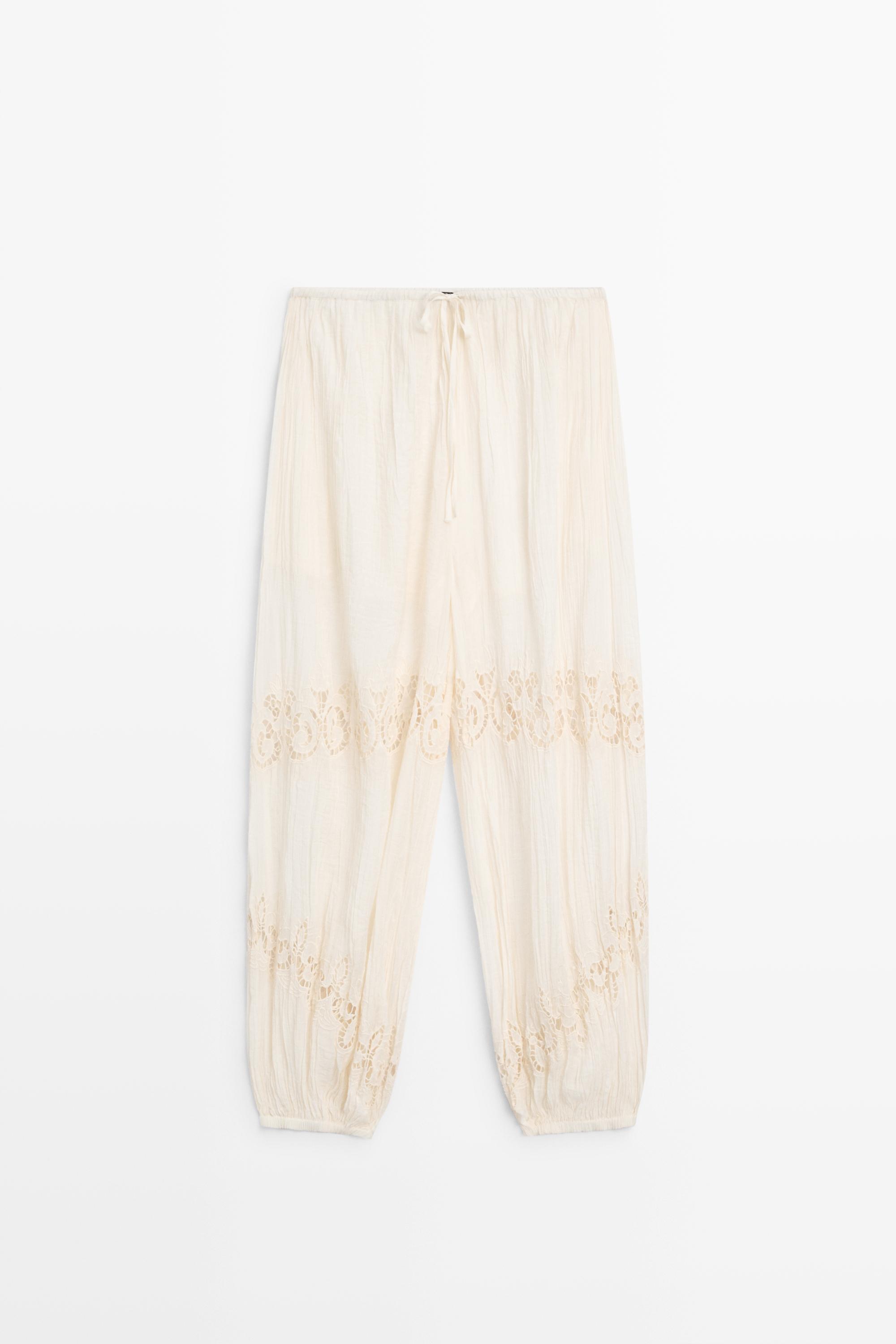 Pantalon fluide bouffant brodé