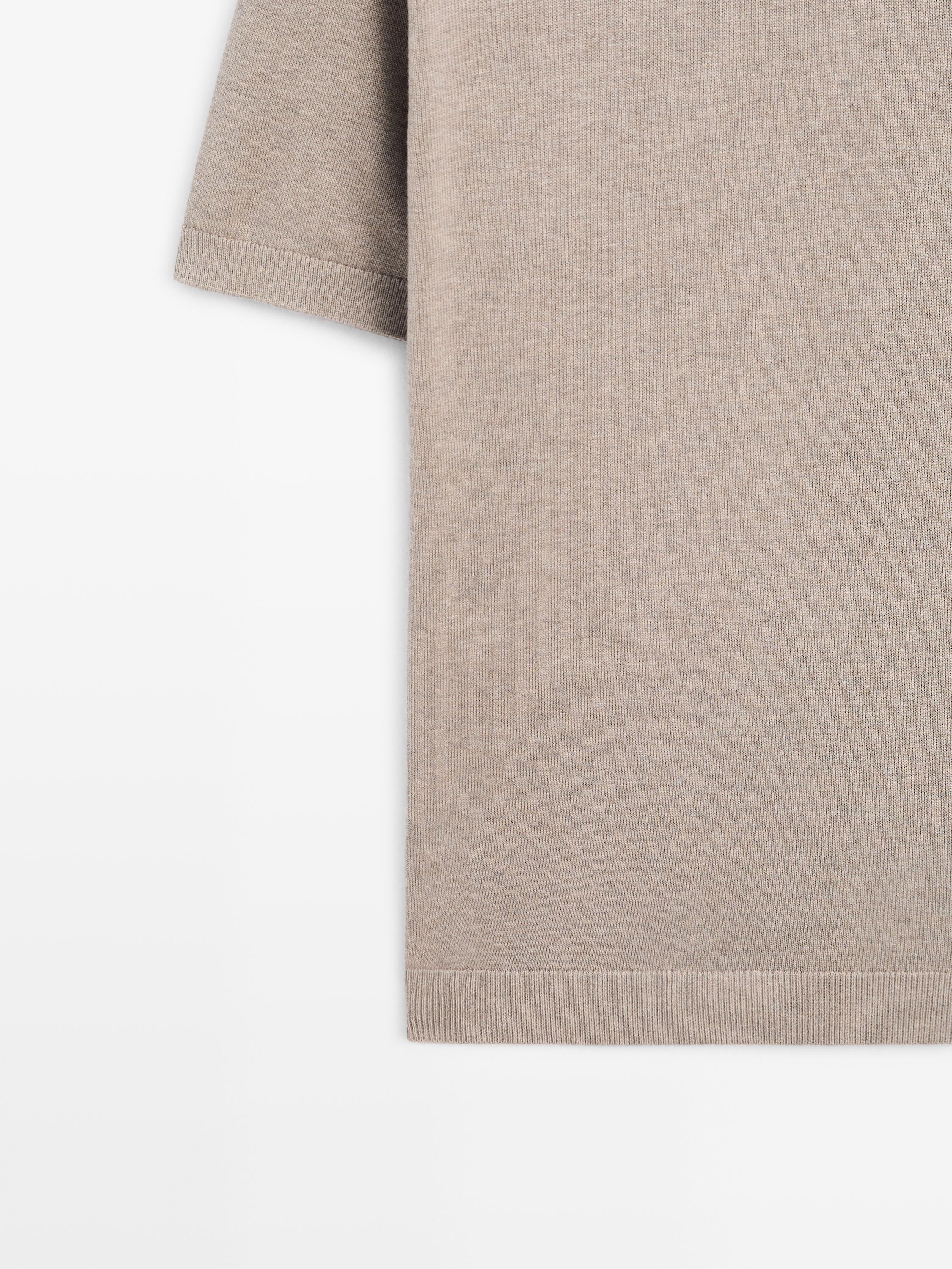 Cotton blend knit polo sweater — MINK