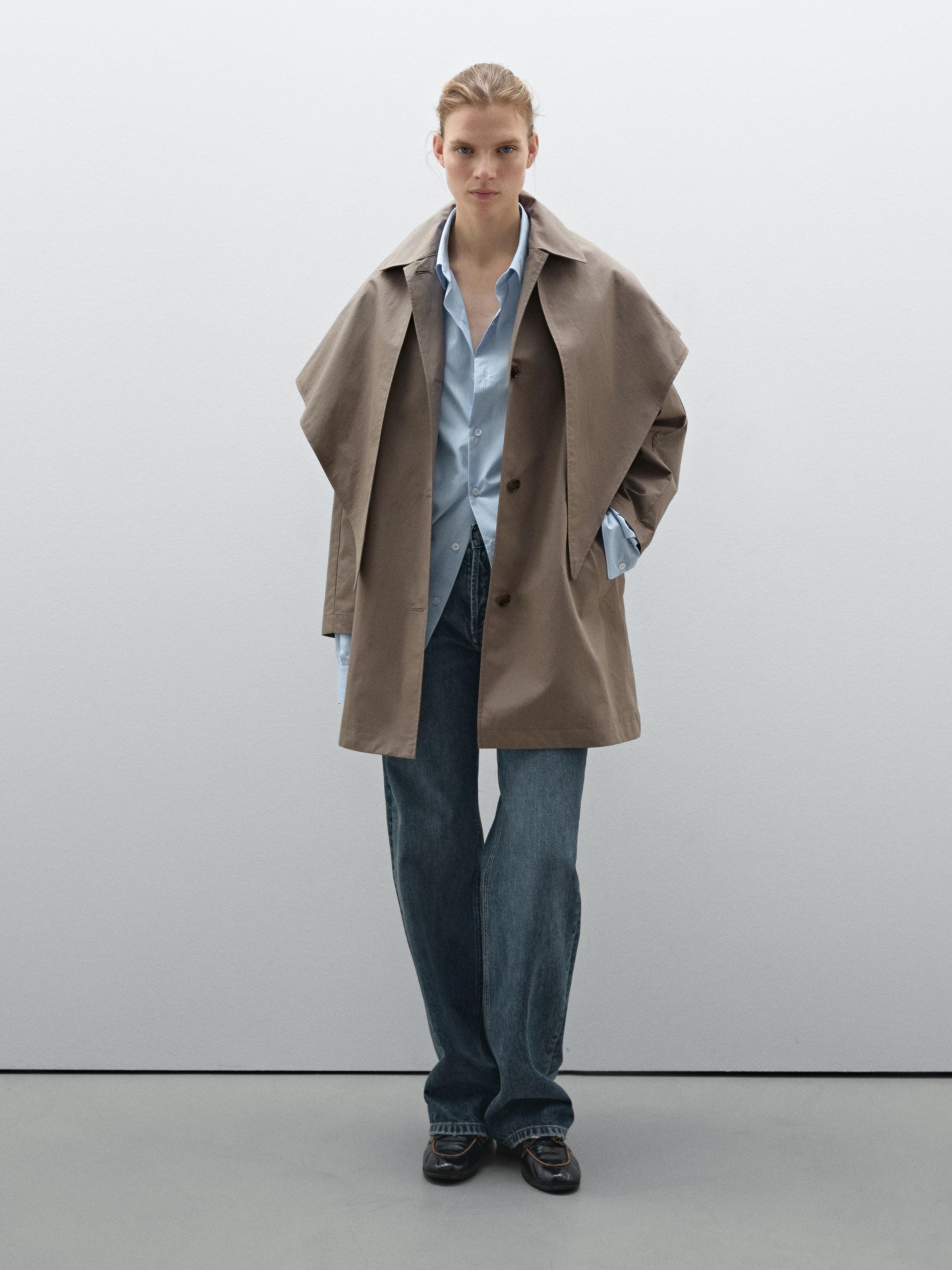 Gabardina Trench Com Pormenor De Lenço Extraível - Caqui Claro - S - Massimo Dutti - Mulher