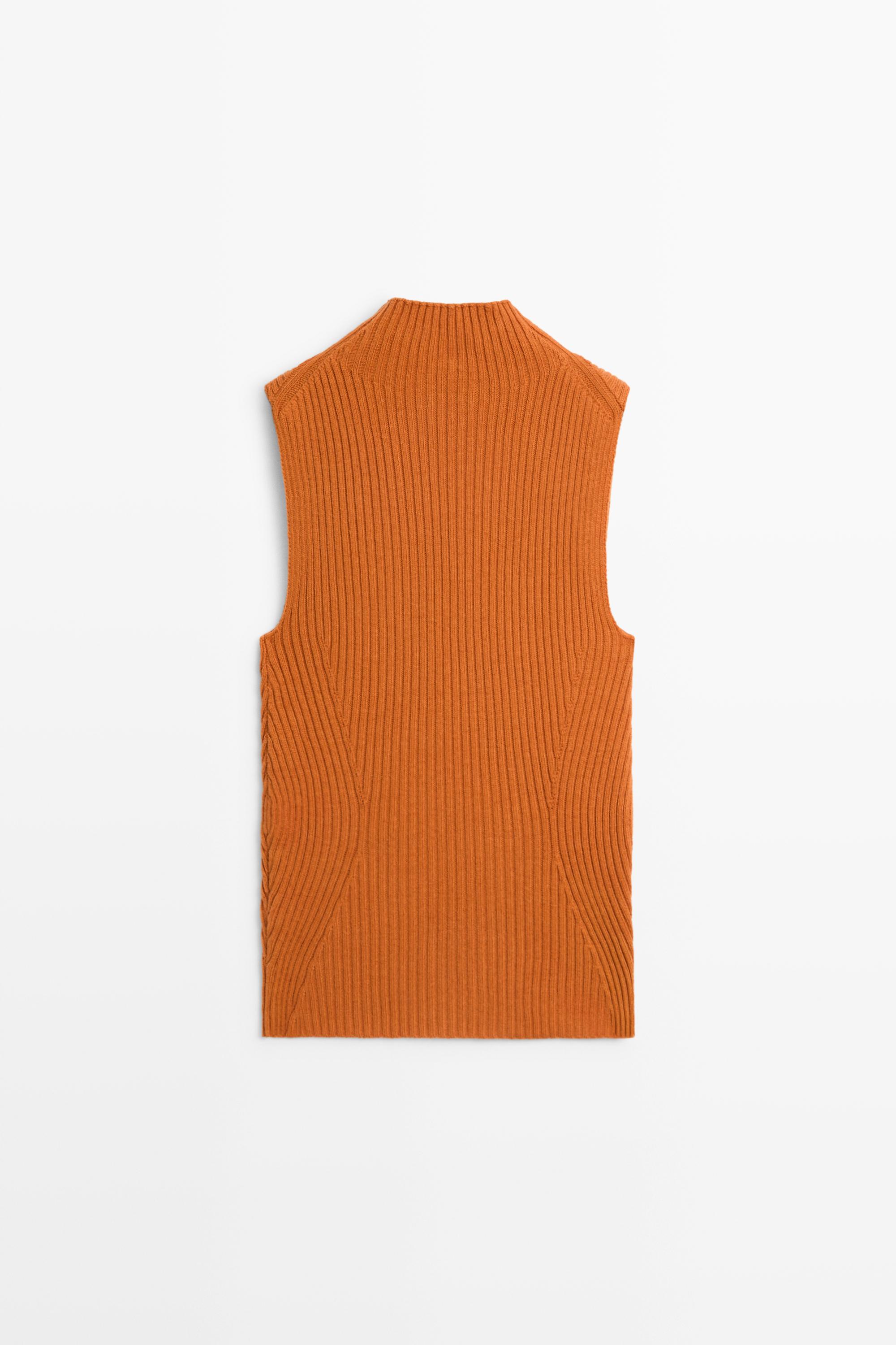 Ribbed turtleneck knit top — BURNT ORANGE