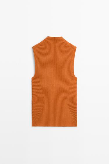 Ribbed turtleneck knit top — BURNT ORANGE 6