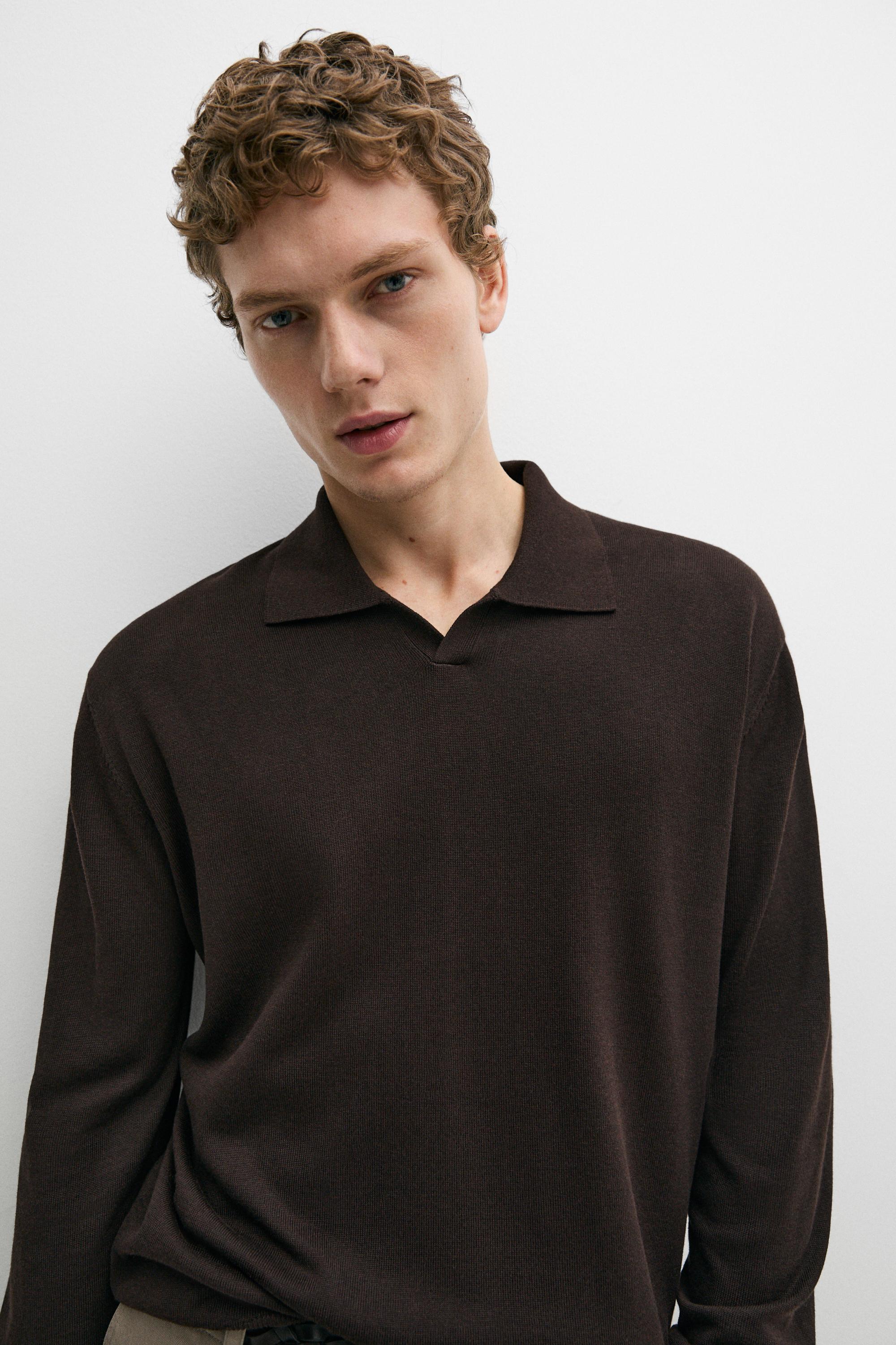 Polo collar knit sweater — BROWN