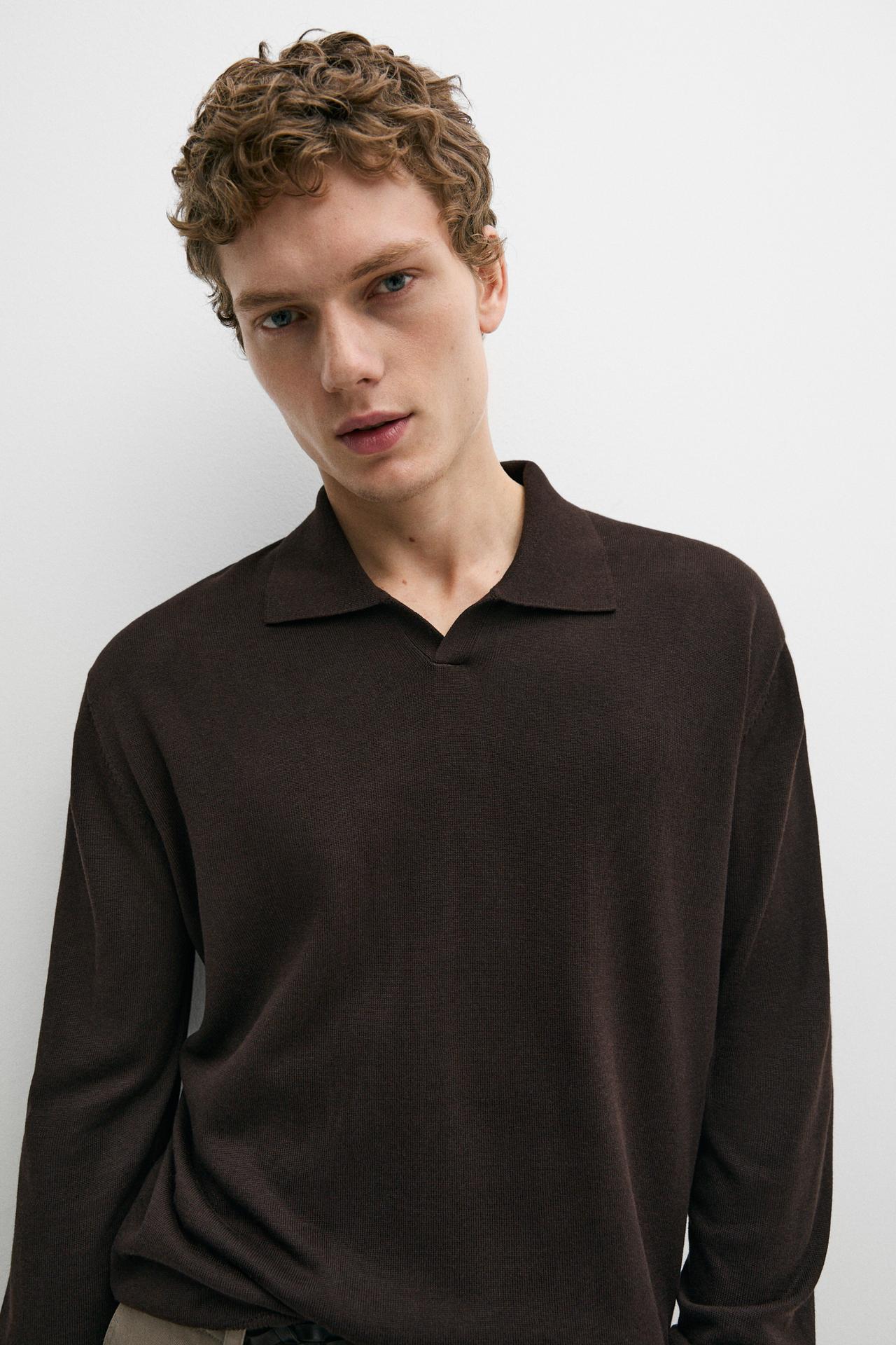 Polo collar knit sweater — BROWN
