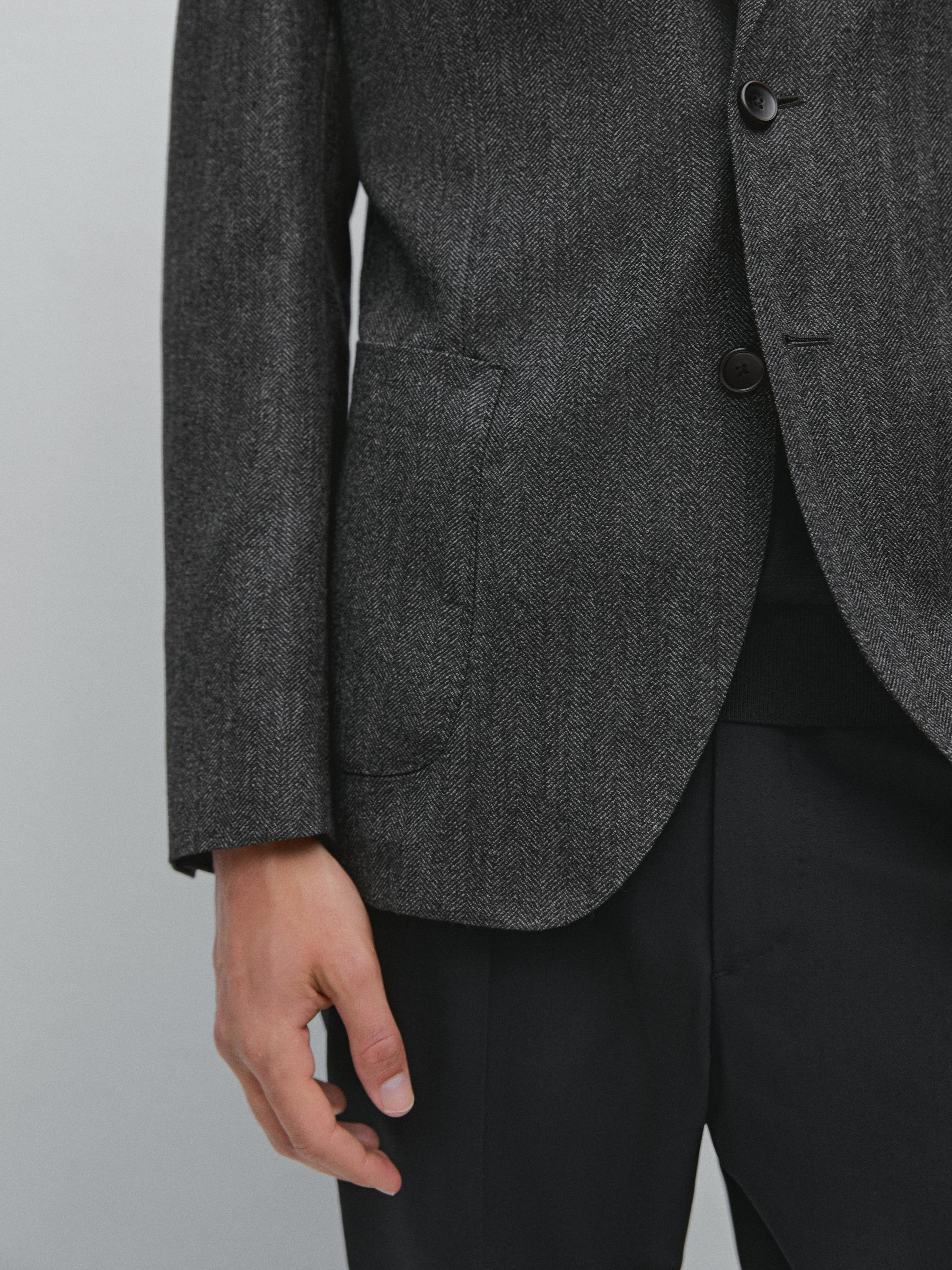 Blazer aus Wollmischgewebe mit Fischgrätenmuster