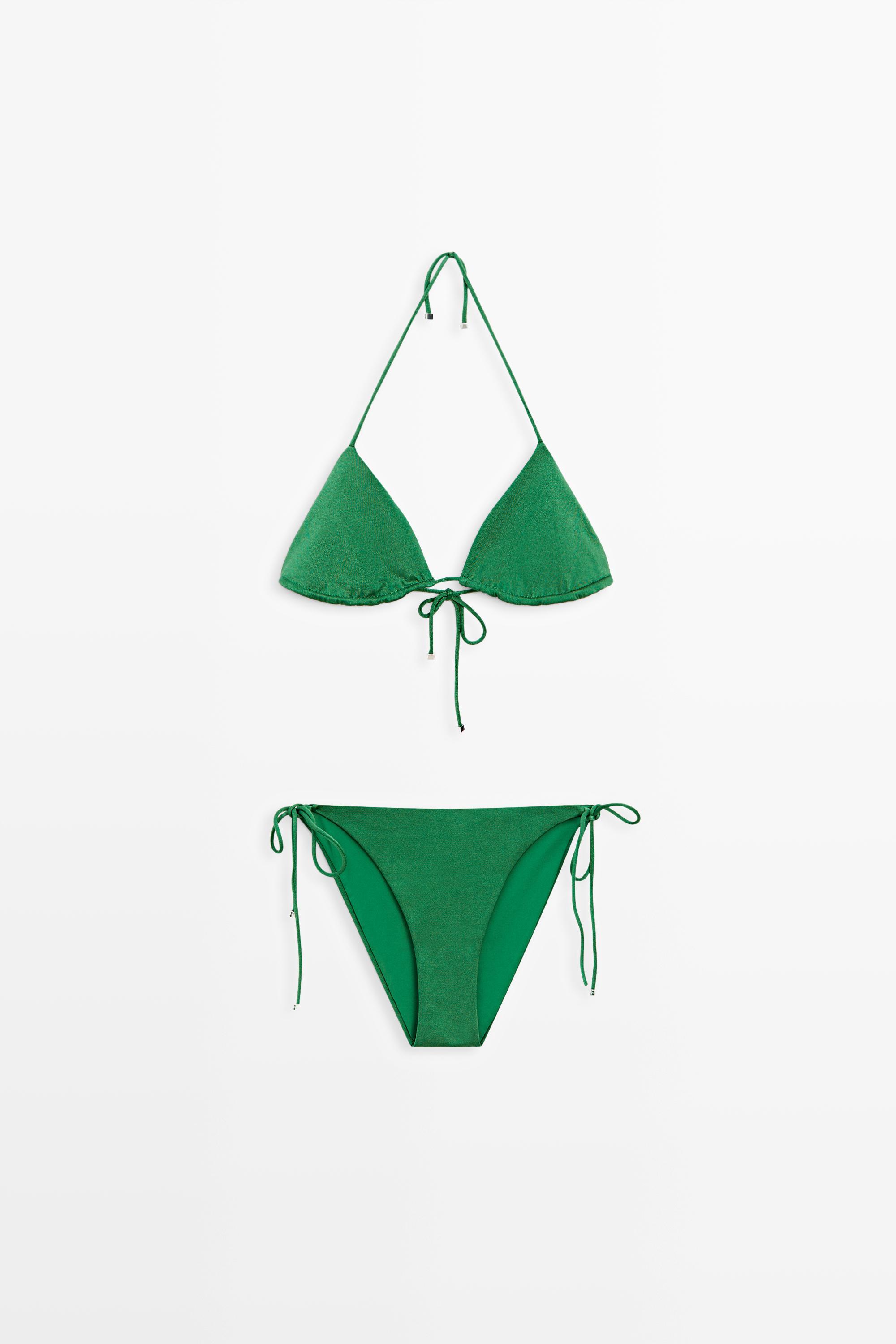 Shiny triangle bikini top — GREEN