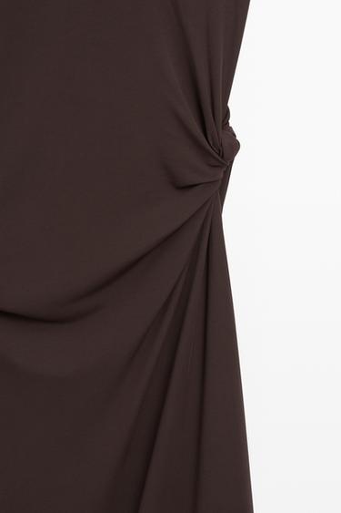 Asymmetric ruched midi dress — BROWN 7