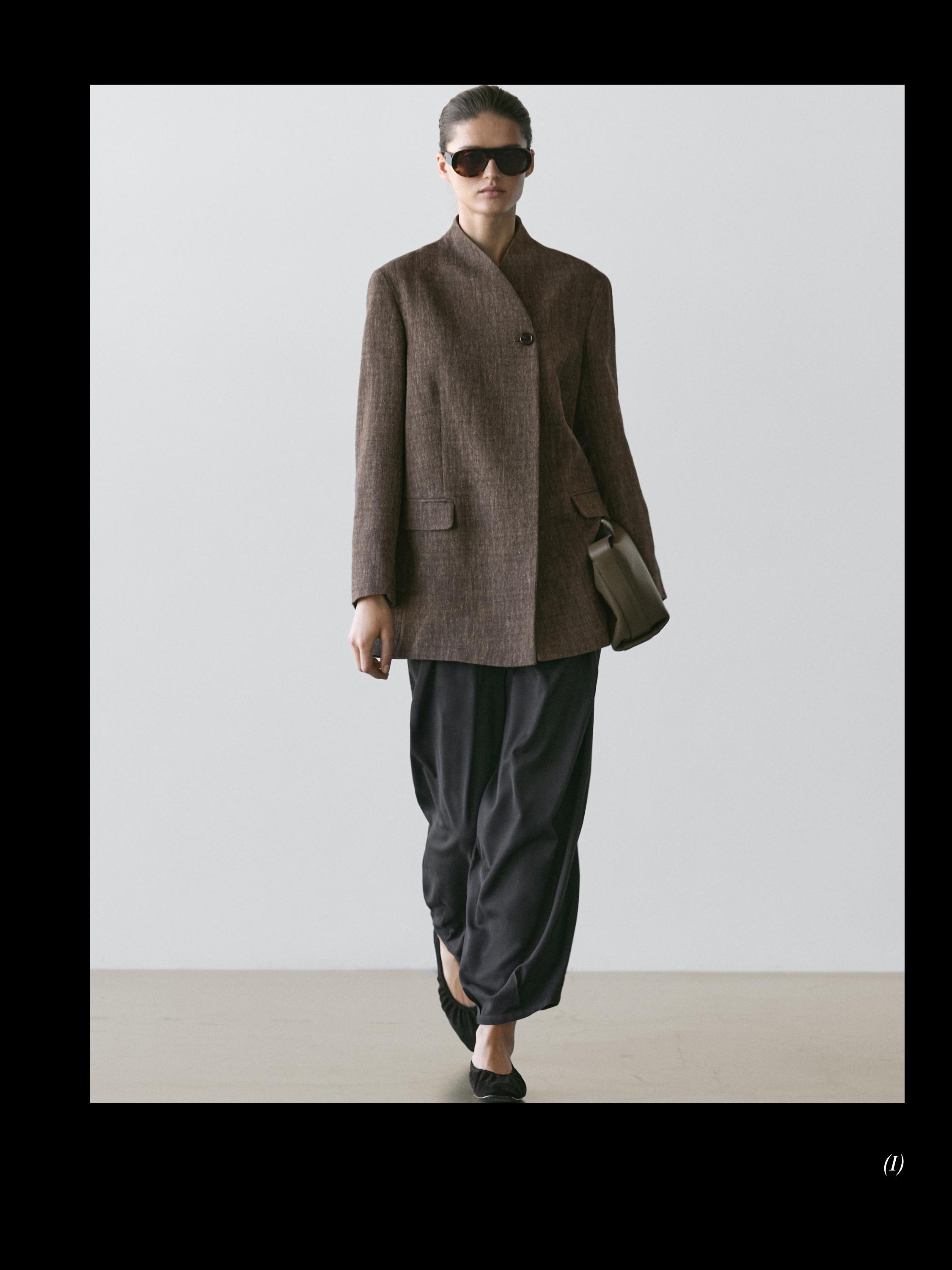 Flecked wool blend coat with high collar — BROWN
