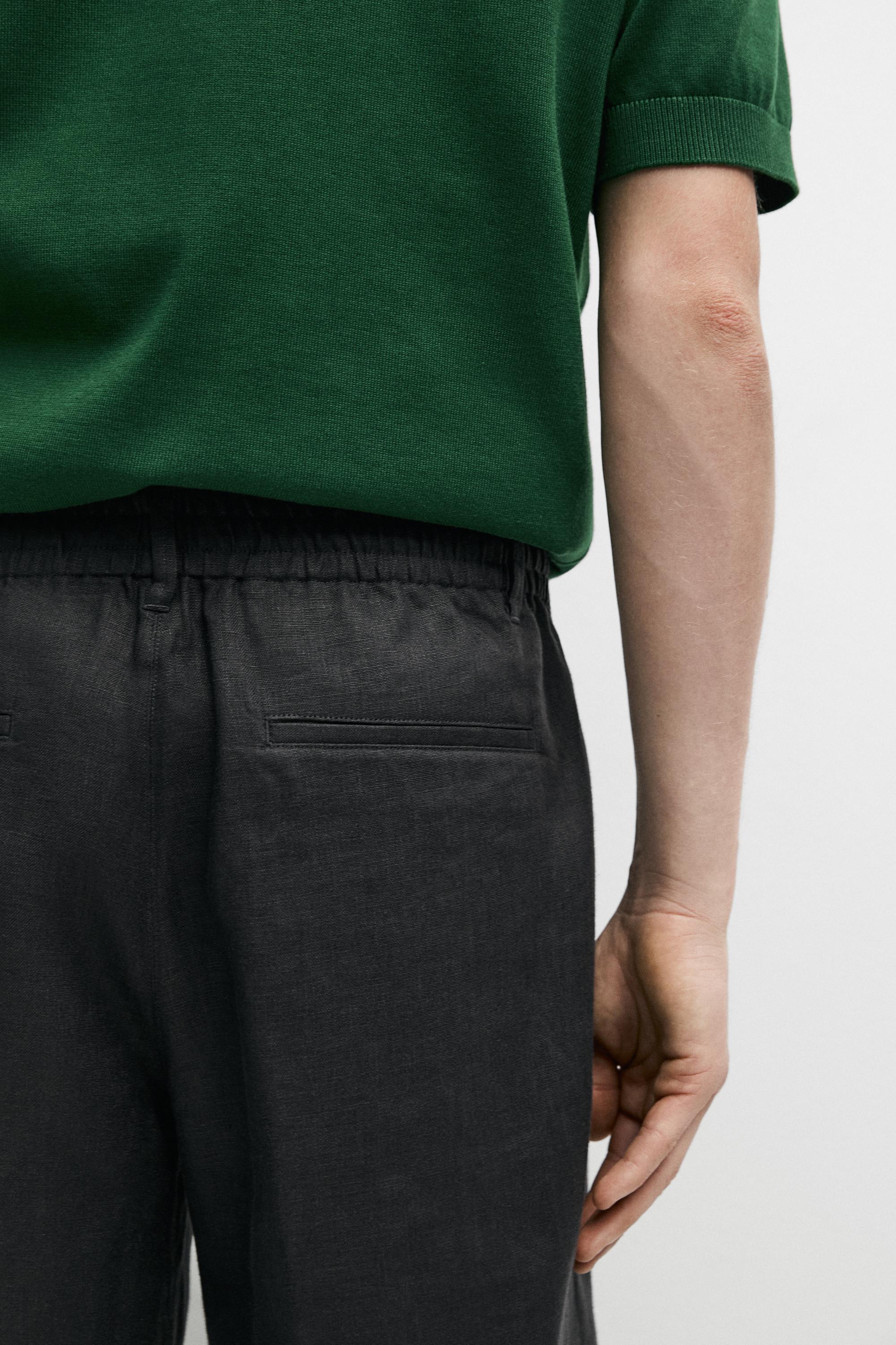 Linen co-ord elastic waist Bermuda shorts — PETROL BLUE