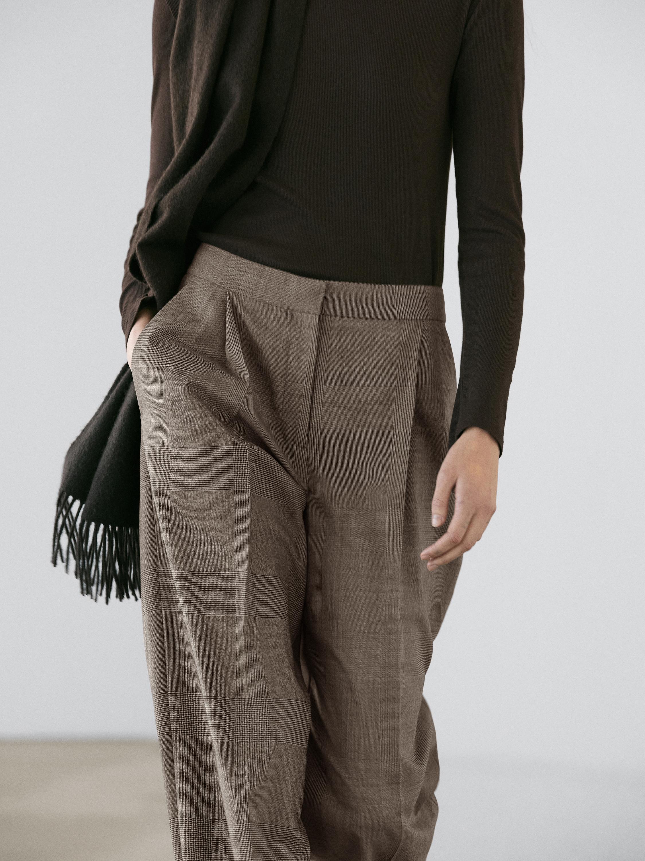 Check wool suit trousers — BEIGE